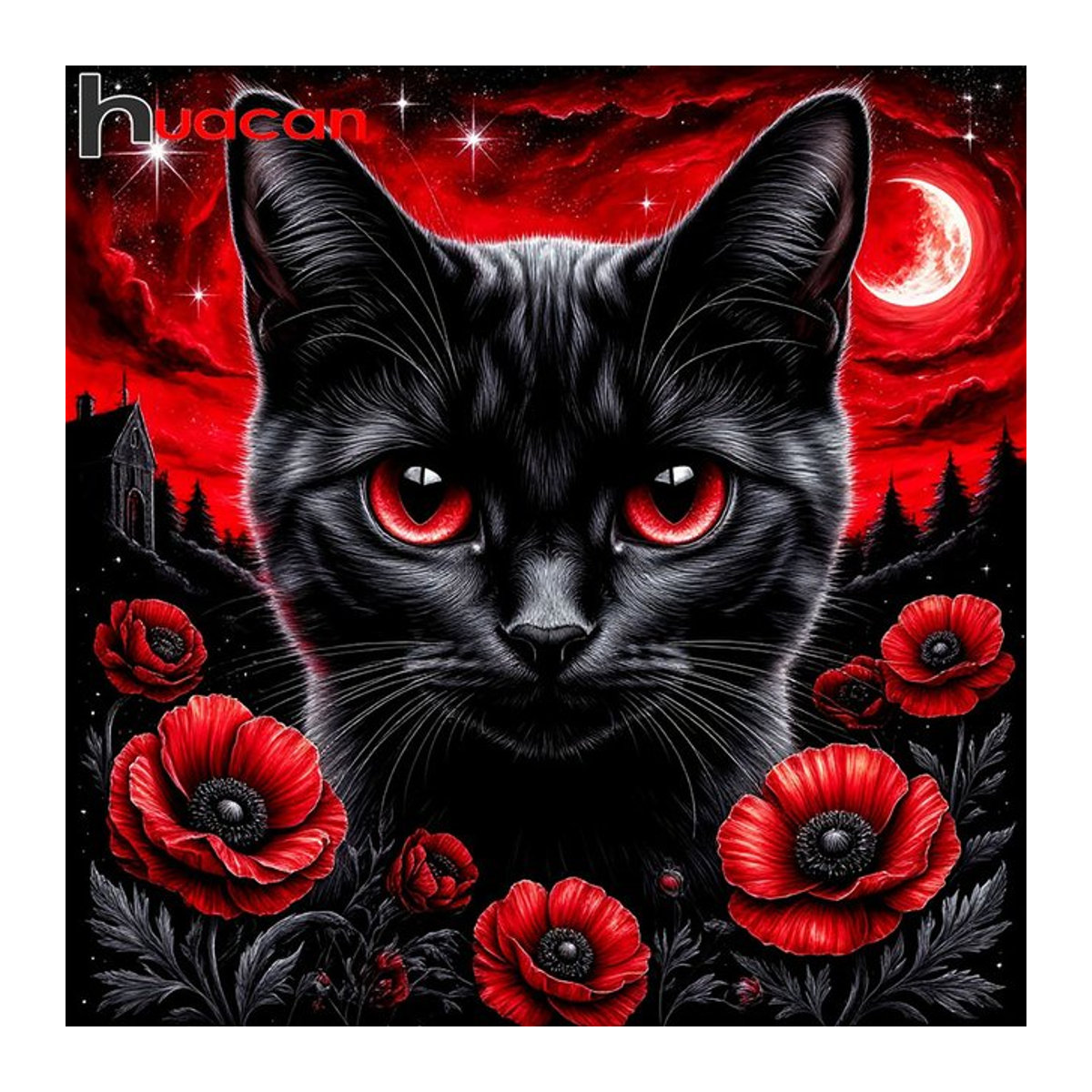 Huacan DIY Diamantmalerei Katze mit Blumen als rundes Mosaik-Tierbild in Mehrfarbig zur Heimdekoration - Bild 1