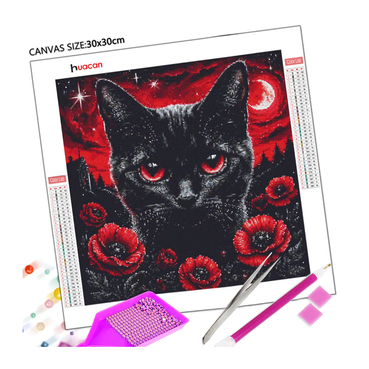 Huacan DIY Diamantmalerei Katze mit Blumen als rundes Mosaik-Tierbild in Mehrfarbig zur Heimdekoration - Bild 3