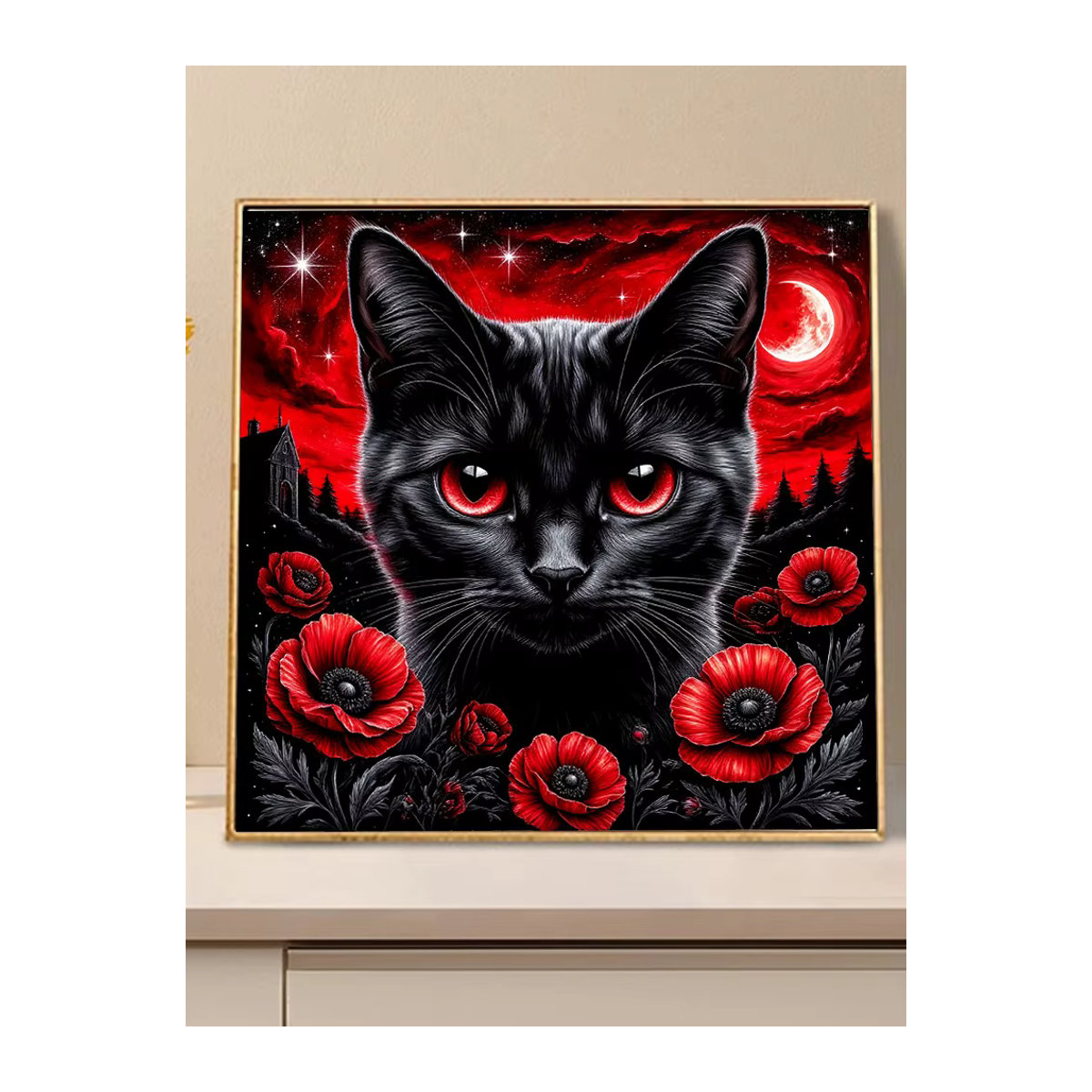 Huacan DIY Diamantmalerei Katze mit Blumen als rundes Mosaik-Tierbild in Mehrfarbig zur Heimdekoration - Bild 4