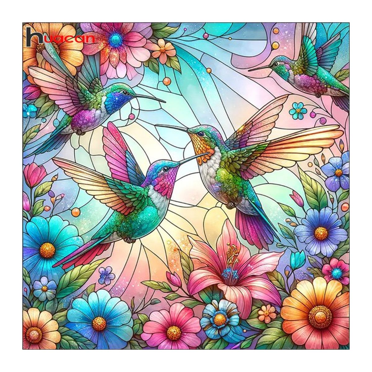 Huacan DIY Diamantmalerei Kolibri mit Blumen als Mosaik-Set in Mehrfarbig (Rund) - Bild 1
