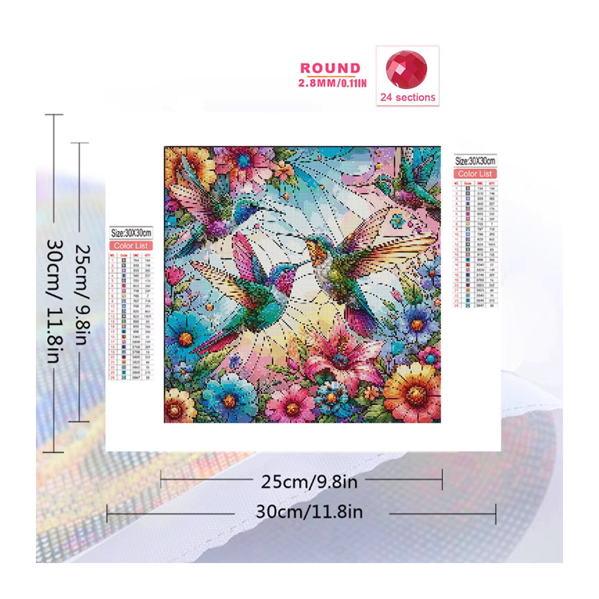 Huacan DIY Diamantmalerei Kolibri mit Blumen als Mosaik-Set in Mehrfarbig (Rund) - Bild 2