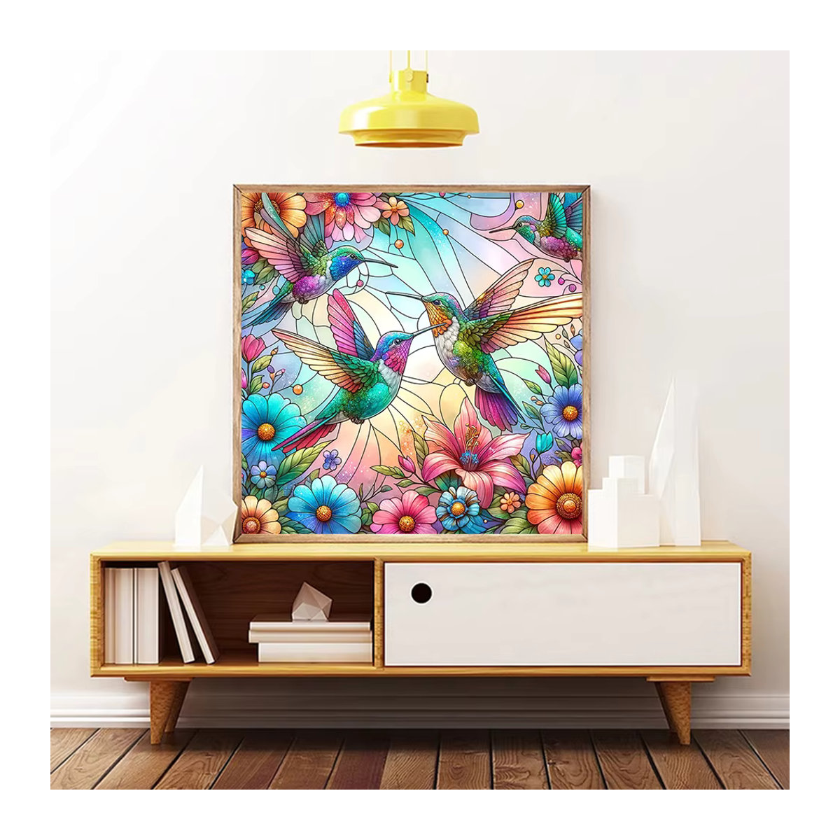 Huacan DIY Diamantmalerei Kolibri mit Blumen als Mosaik-Set in Mehrfarbig (Rund) - Bild 3