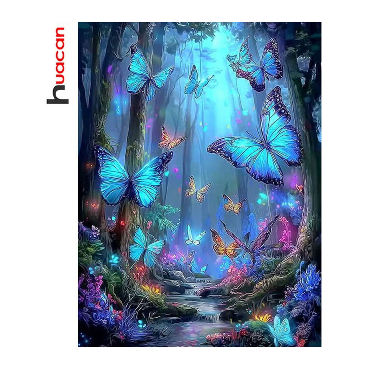 Huacan DIY Diamantmalerei Landschaft mit Wald, Baum und Schmetterling als mehrfarbiges Mosaik-Set - Bild 1