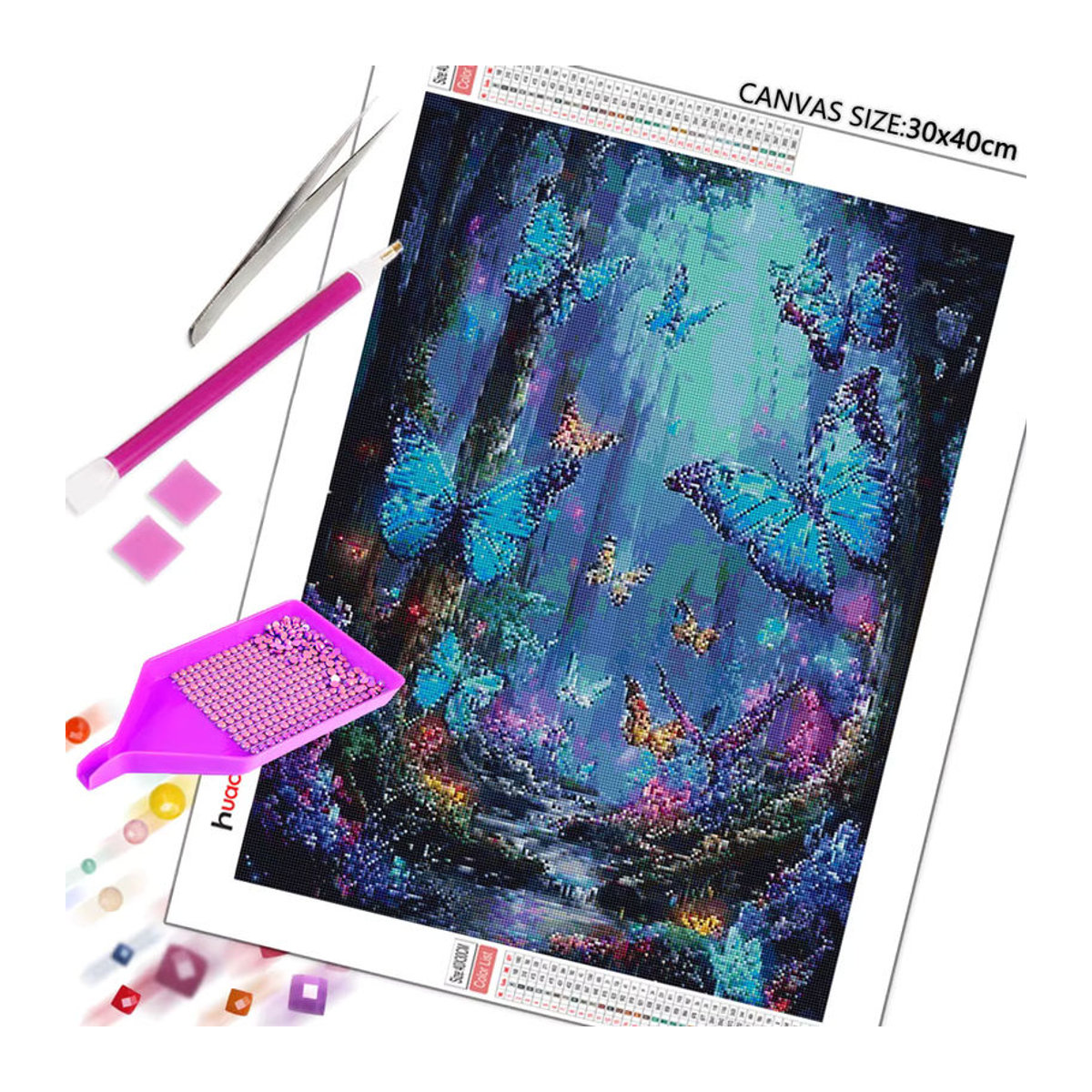 Huacan DIY Diamantmalerei Landschaft mit Wald, Baum und Schmetterling als mehrfarbiges Mosaik-Set - Bild 2