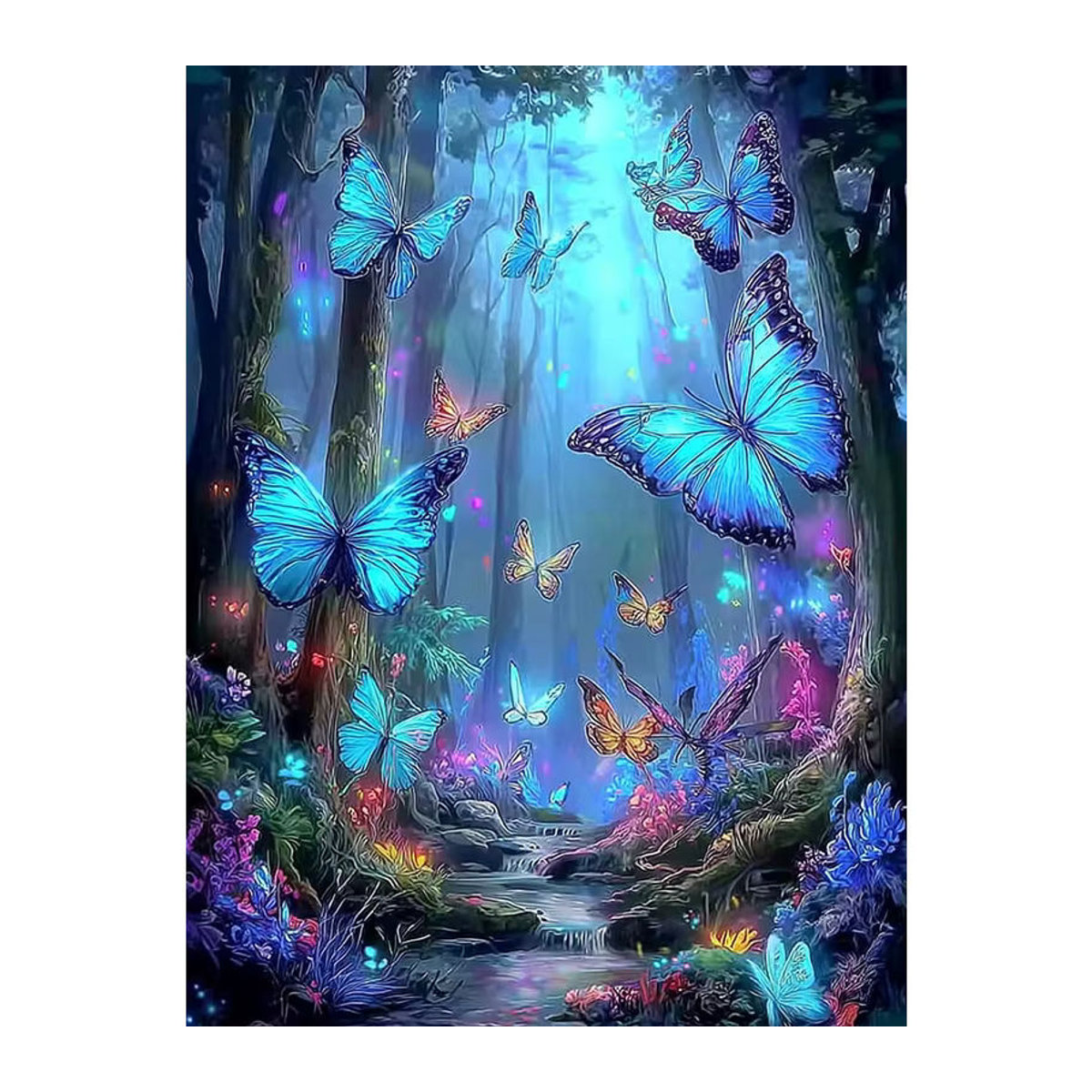 Huacan DIY Diamantmalerei Landschaft mit Wald, Baum und Schmetterling als mehrfarbiges Mosaik-Set - Bild 4