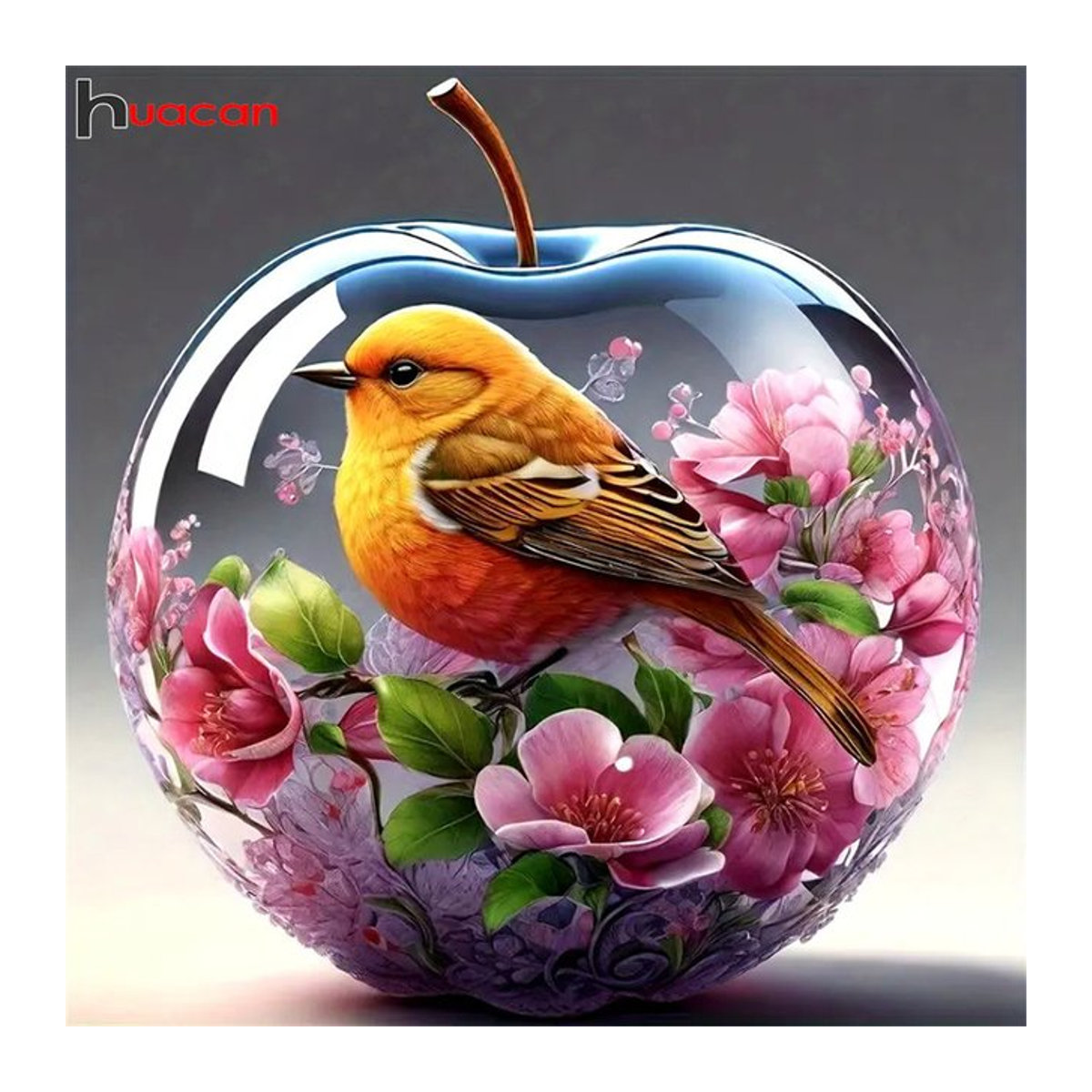 Huacan DIY Diamantmalerei Motiv Vogel und Apfel als mehrfarbiges Mosaik zur Wanddekoration aus Glas - Bild 1