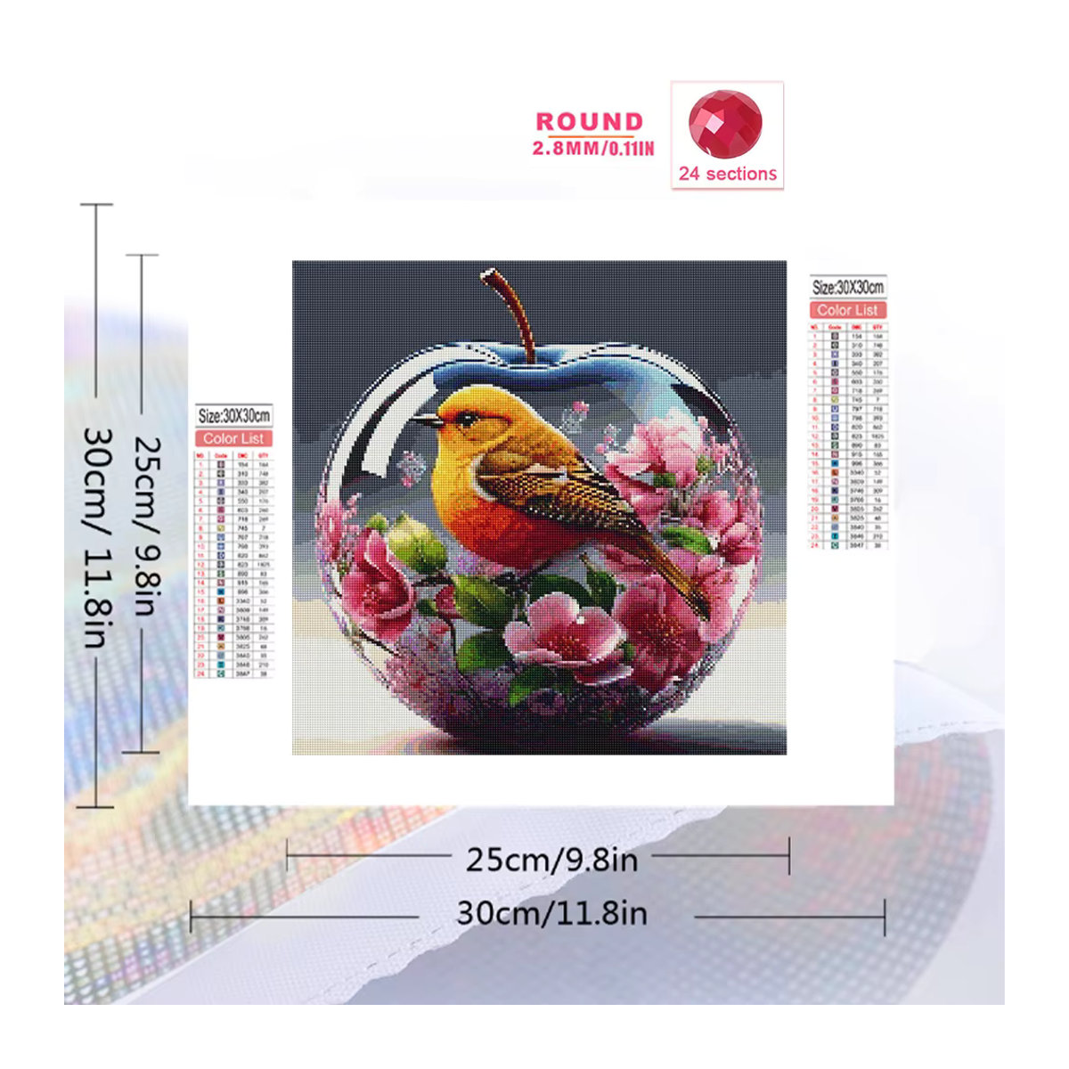 Huacan DIY Diamantmalerei Motiv Vogel und Apfel als mehrfarbiges Mosaik zur Wanddekoration aus Glas - Bild 2