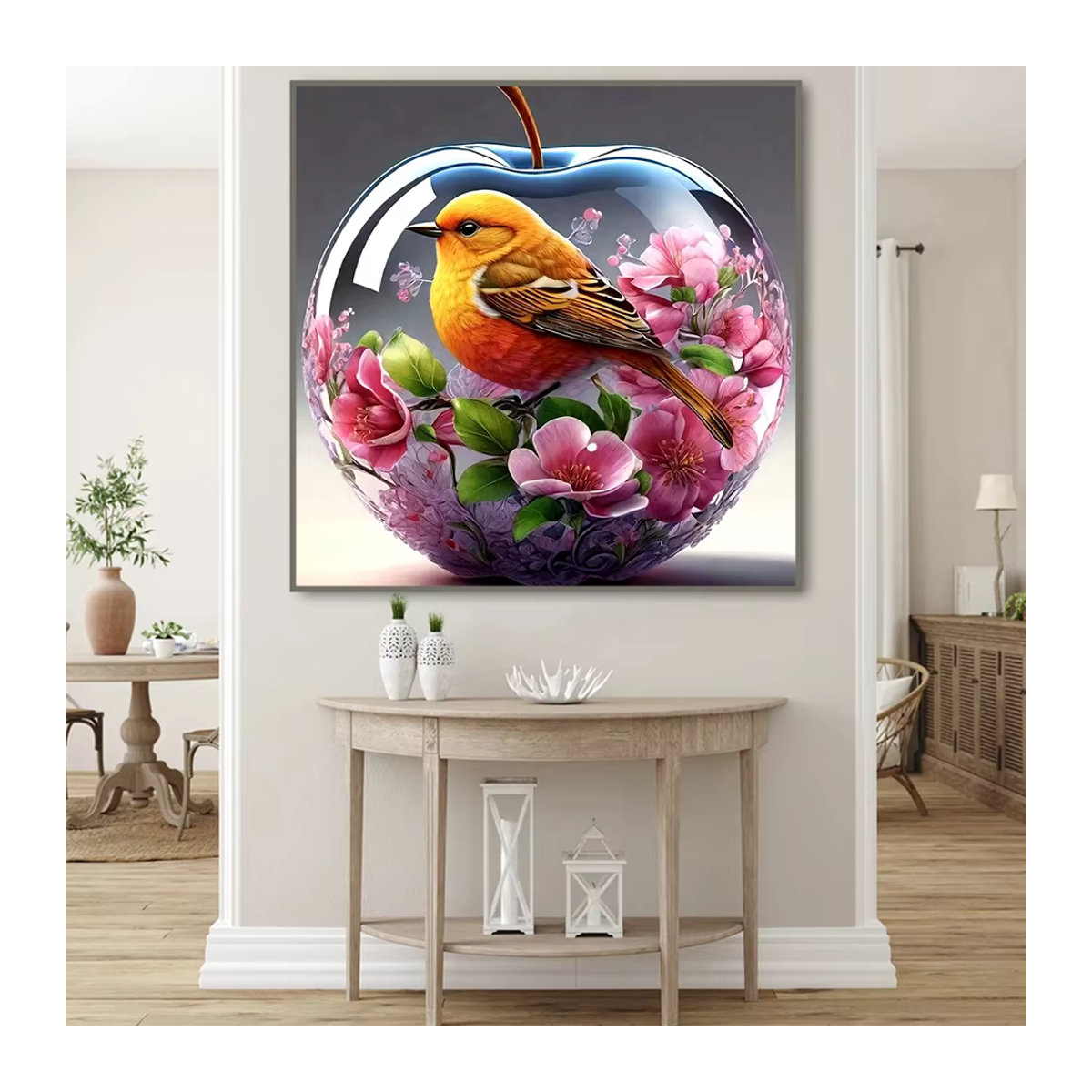 Huacan DIY Diamantmalerei Motiv Vogel und Apfel als mehrfarbiges Mosaik zur Wanddekoration aus Glas - Bild 3