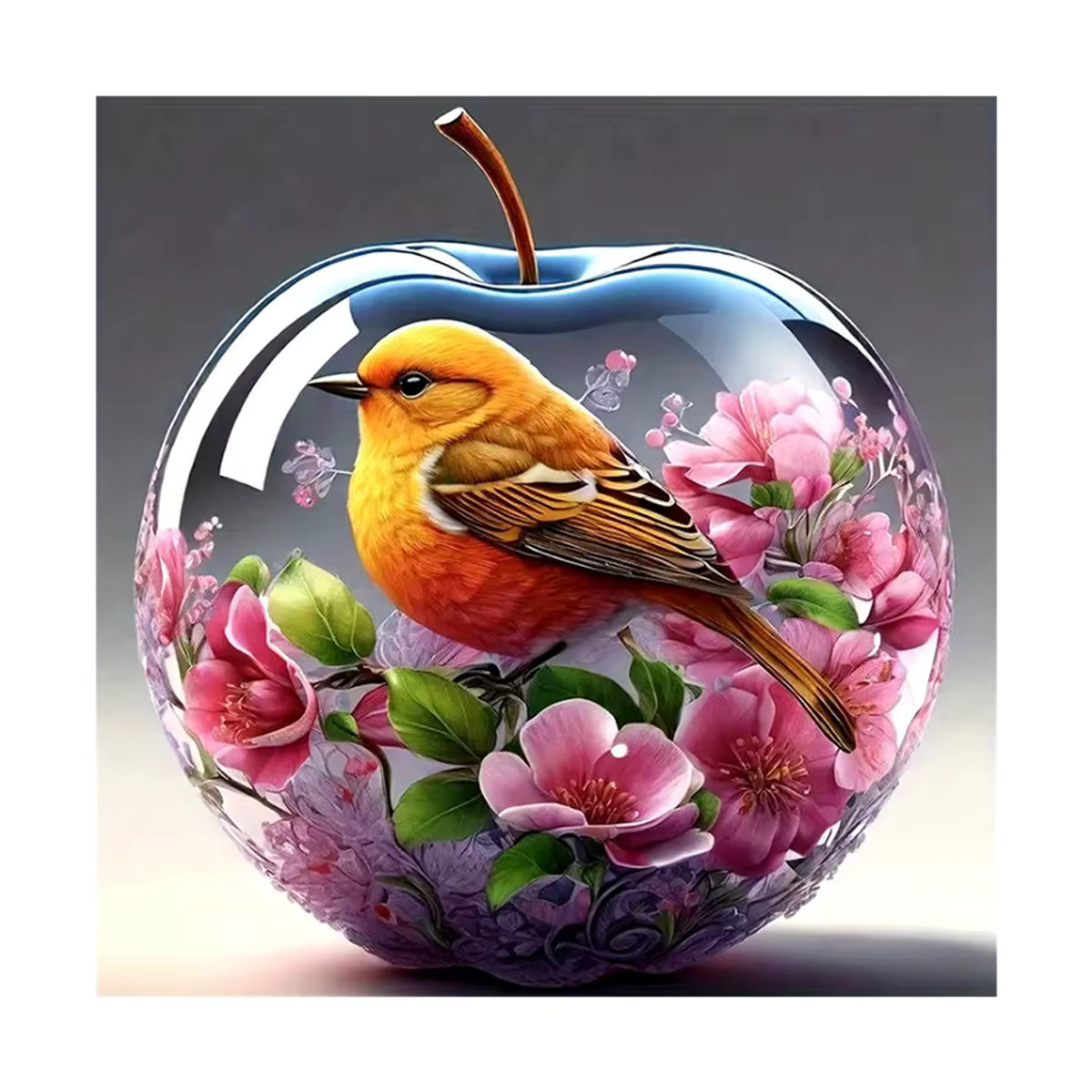 Huacan DIY Diamantmalerei Motiv Vogel und Apfel als mehrfarbiges Mosaik zur Wanddekoration aus Glas - Bild 4