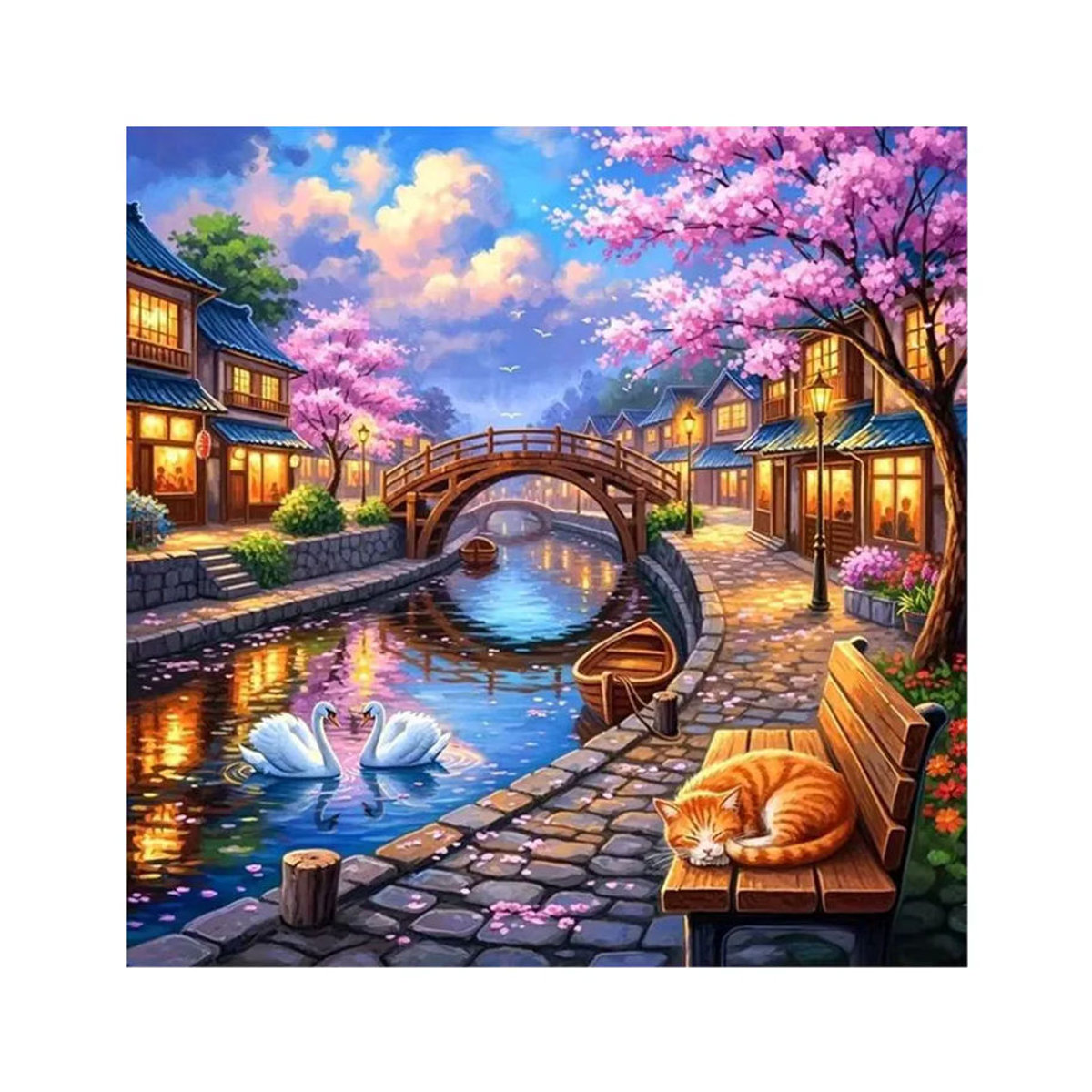 Huacan DIY Diamantmalerei Schwanensee Katze als mehrfarbiges Mosaik-Landschaftsbild zur Wandmontage - Bild 4