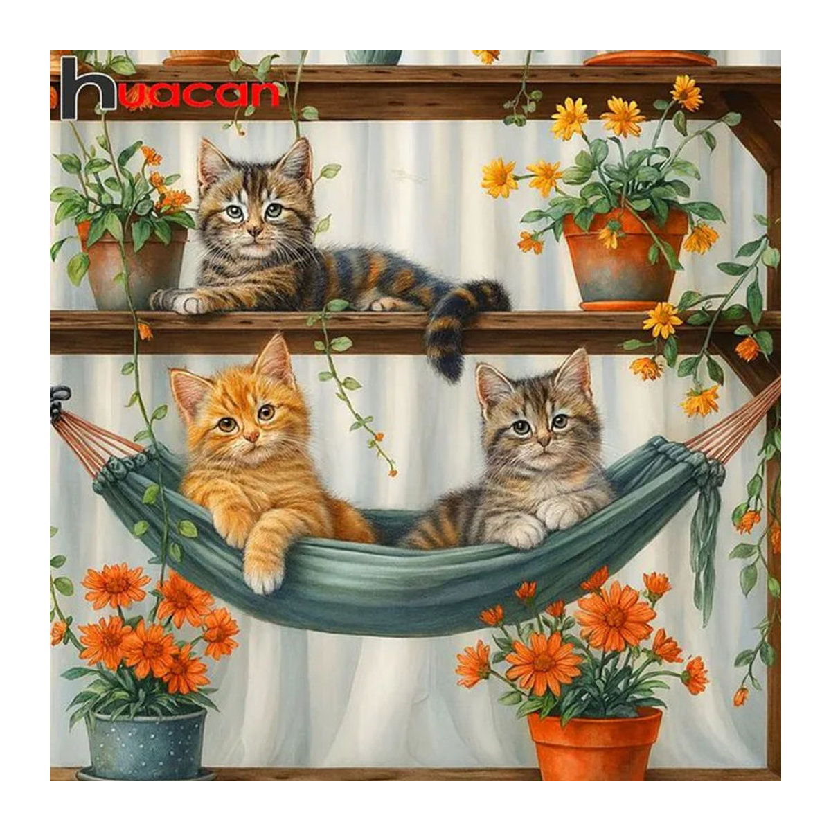 Huacan DIY Diamantmalerei Set mit Katzen und Gänseblümchen in Mehrfarbig - Bild 1