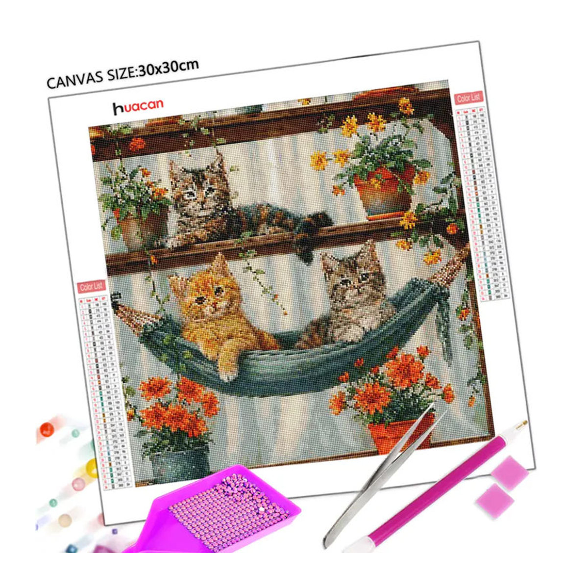 Huacan DIY Diamantmalerei Set mit Katzen und Gänseblümchen in Mehrfarbig - Bild 2