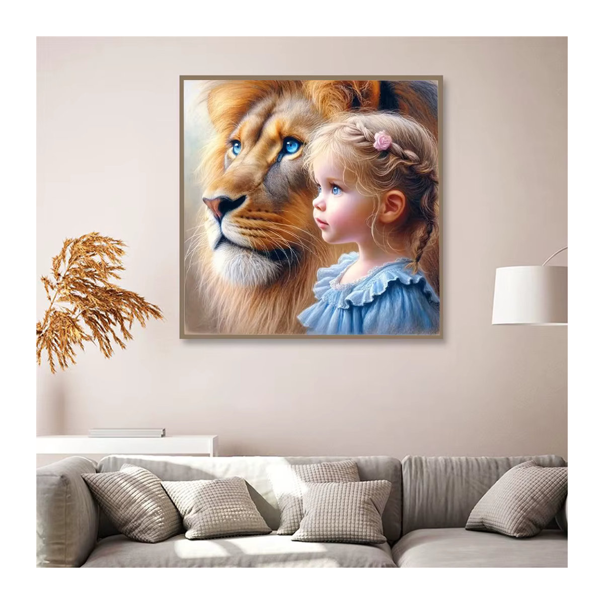 Huacan DIY Diamantmalerei Set Porträt Mädchen und Löwe als 5D Mosaik Wanddekoration in Mehrfarbig - Bild 2
