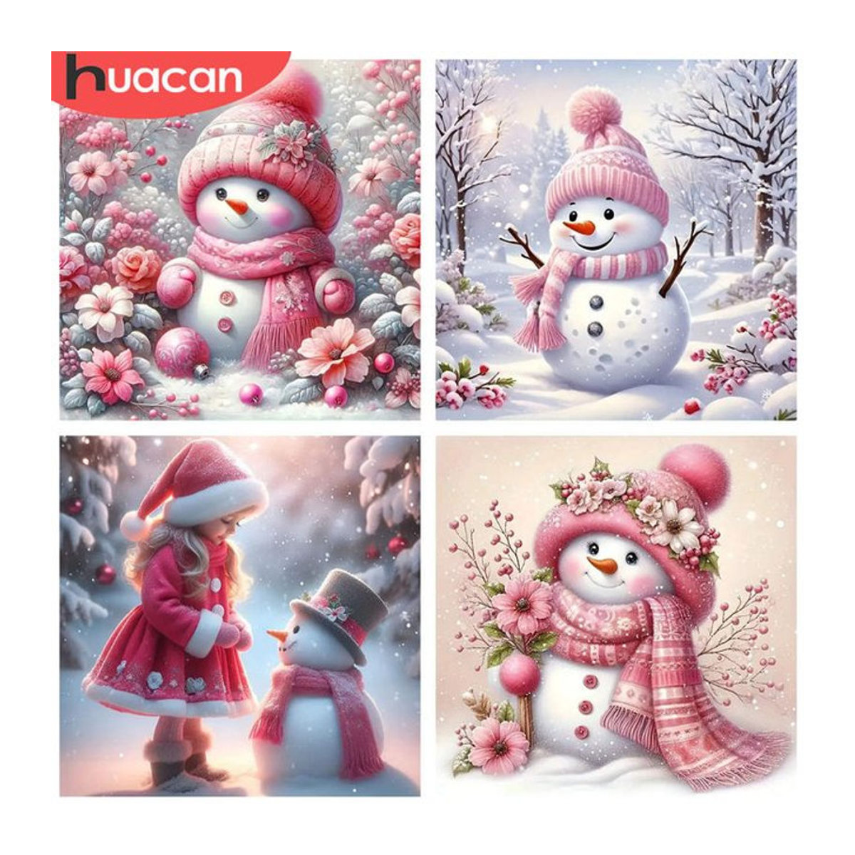 HUACAN DIY Diamantmalerei Set Schneemann Winter Szene mit floralen Elementen, 5D Mosaik Bild in Mehrfarbig, Vollbohrer - Bild 1