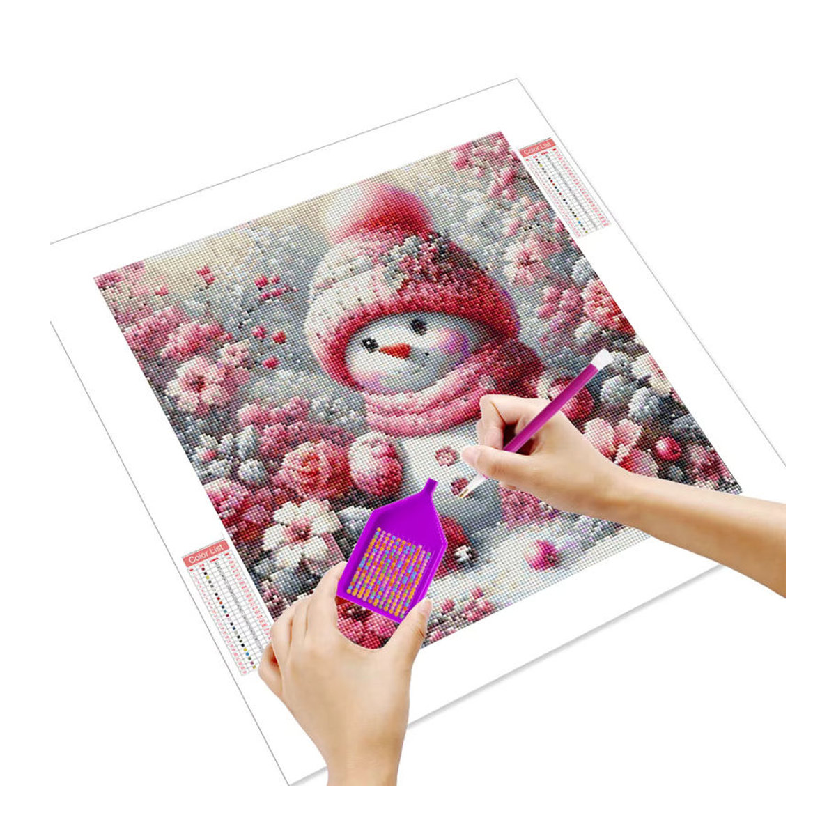HUACAN DIY Diamantmalerei Set Schneemann Winter Szene mit floralen Elementen, 5D Mosaik Bild in Mehrfarbig, Vollbohrer - Bild 2