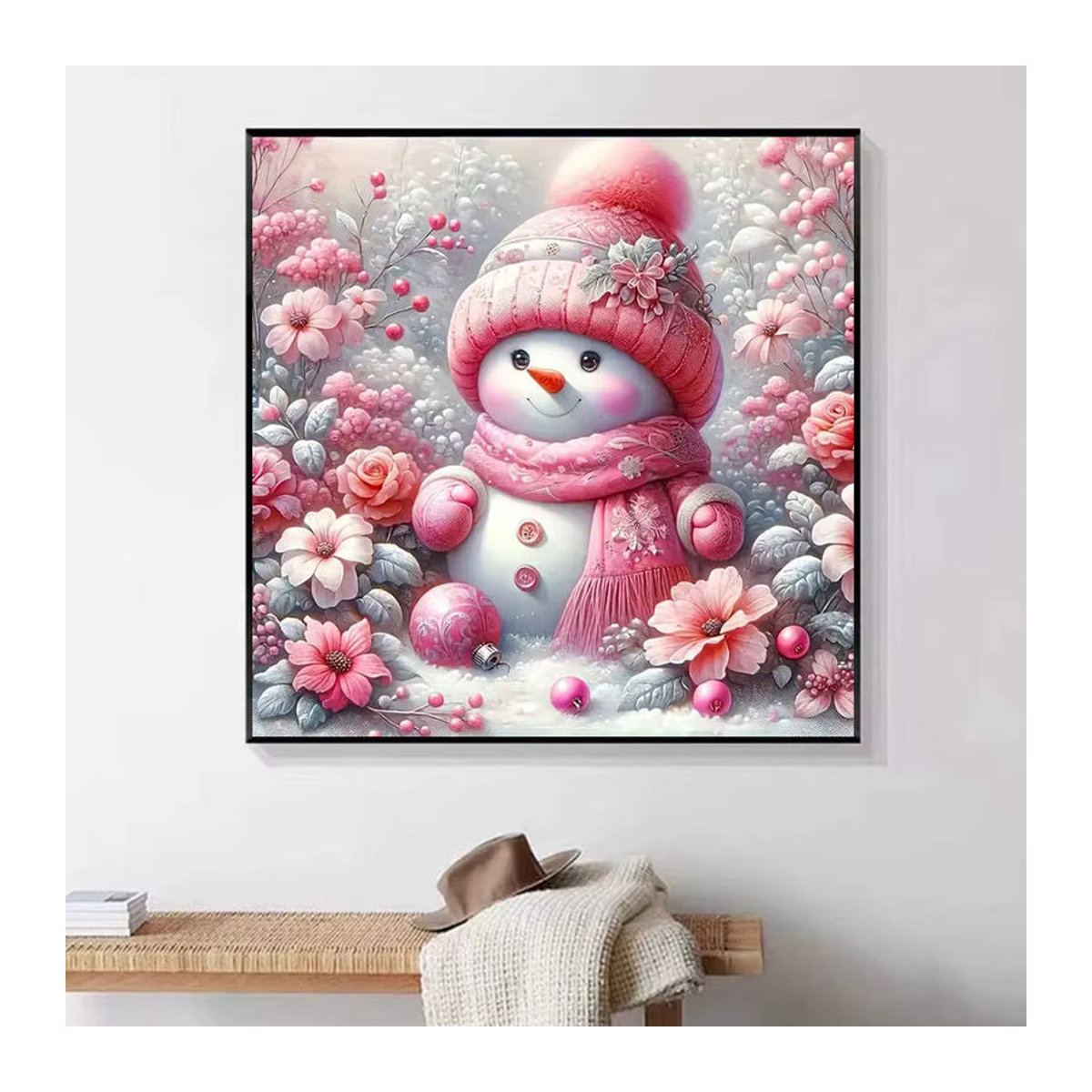 HUACAN DIY Diamantmalerei Set Schneemann Winter Szene mit floralen Elementen, 5D Mosaik Bild in Mehrfarbig, Vollbohrer - Bild 4