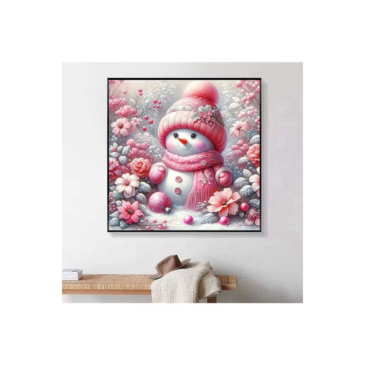 HUACAN DIY Diamantmalerei Set Schneemann Winter Szene mit floralen Elementen, 5D Mosaik Bild in Mehrfarbig, Vollbohrer - Bild 5
