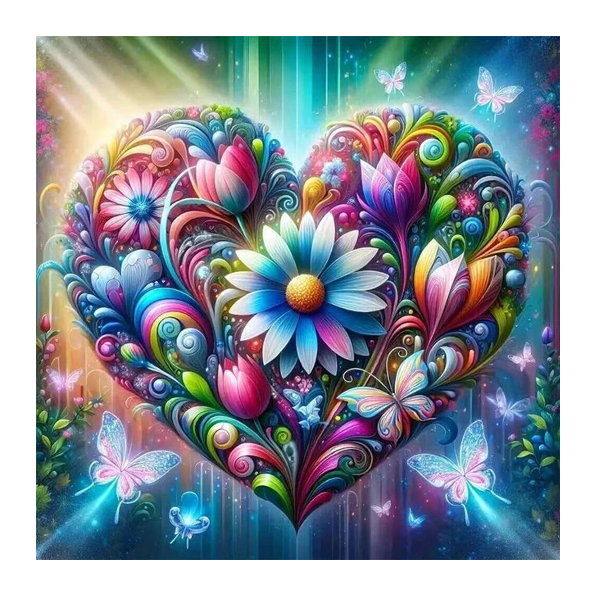 Huacan DIY Diamond Painting Set mit floralem Motiv aus Tulpen, Gänseblümchen und Schmetterlingen in Mehrfarbig zur Wanddekoration - Bild 1