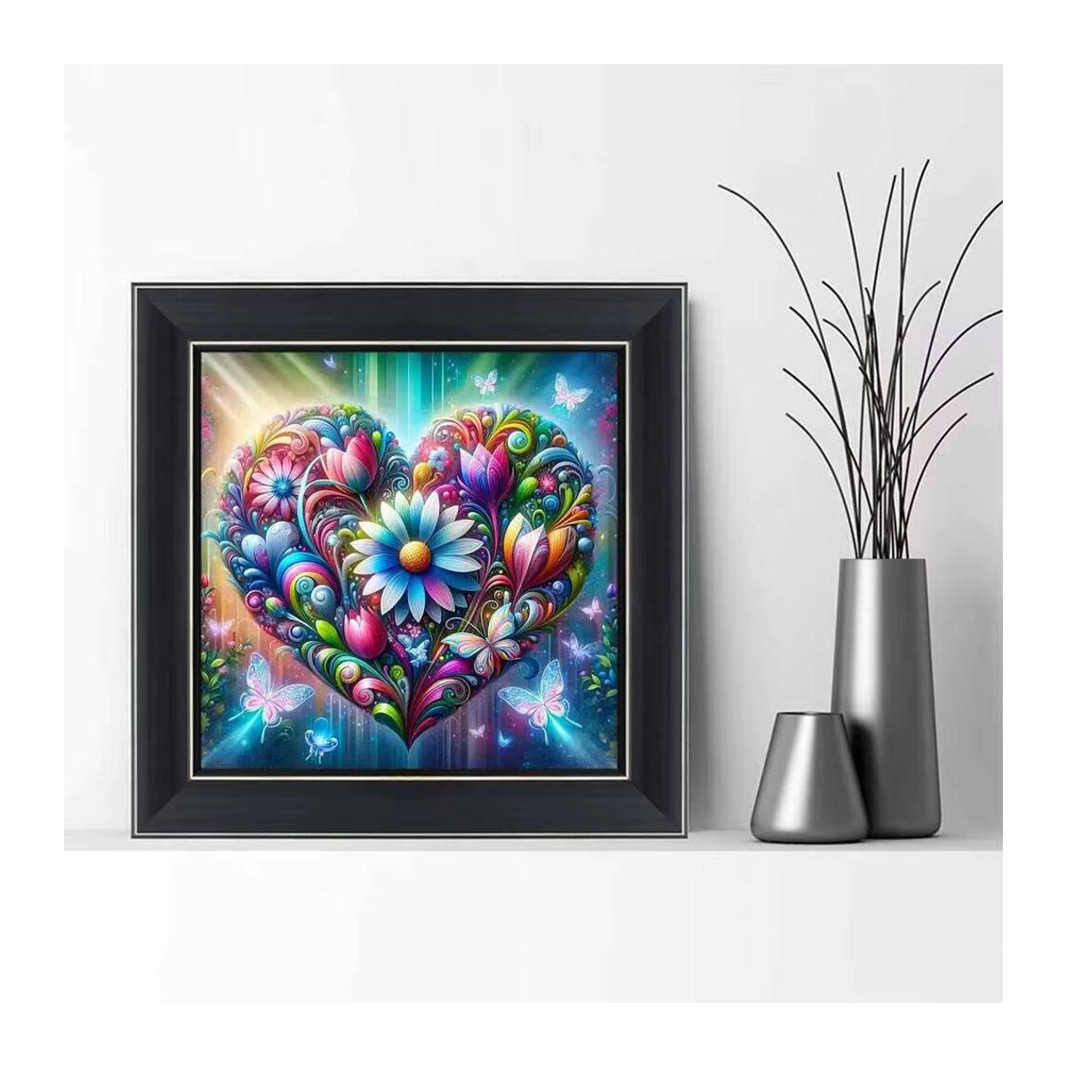 Huacan DIY Diamond Painting Set mit floralem Motiv aus Tulpen, Gänseblümchen und Schmetterlingen in Mehrfarbig zur Wanddekoration - Bild 3