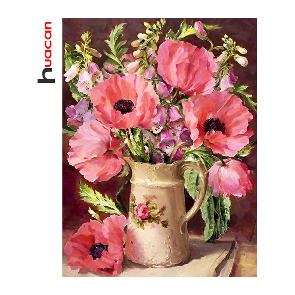 Huacan DIY Diamond Painting Set Vintage Floral Rose in Rosa, Rund, Durchmesser: 30 cm - Bild 1