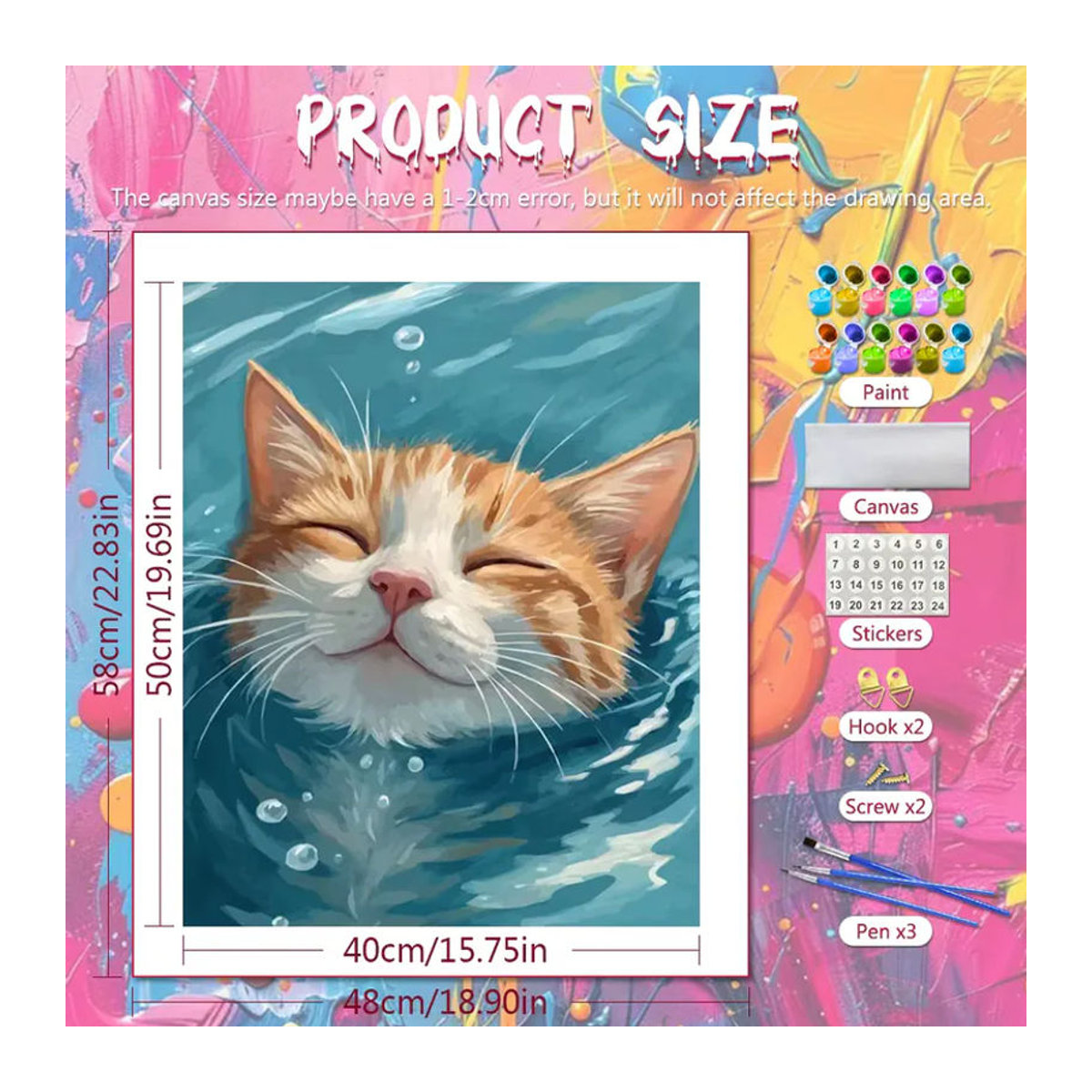 Huacan DIY Digitales Ölgemälde Katzen nach Zahlen auf Leinwand, modernes Tierbild zur Wanddekoration, mehrfarbig, B/H: 48 x 58 cm - Bild 2