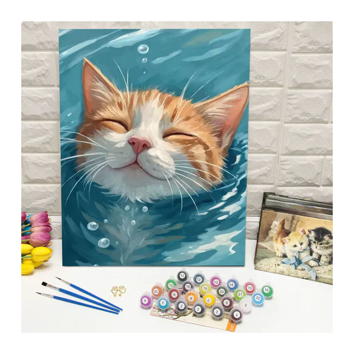 Huacan DIY Digitales Ölgemälde Katzen nach Zahlen auf Leinwand, modernes Tierbild zur Wanddekoration, mehrfarbig, B/H: 48 x 58 cm - Bild 3