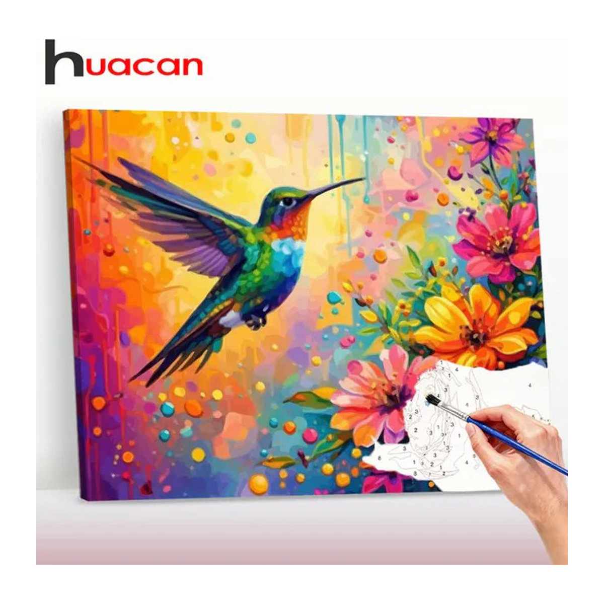 Huacan Malen nach Zahlen für Erwachsene mit Vogel- und Blumen-Motiv als mehrfarbiges Ölgemälde zur Raumdekoration - Bild 1