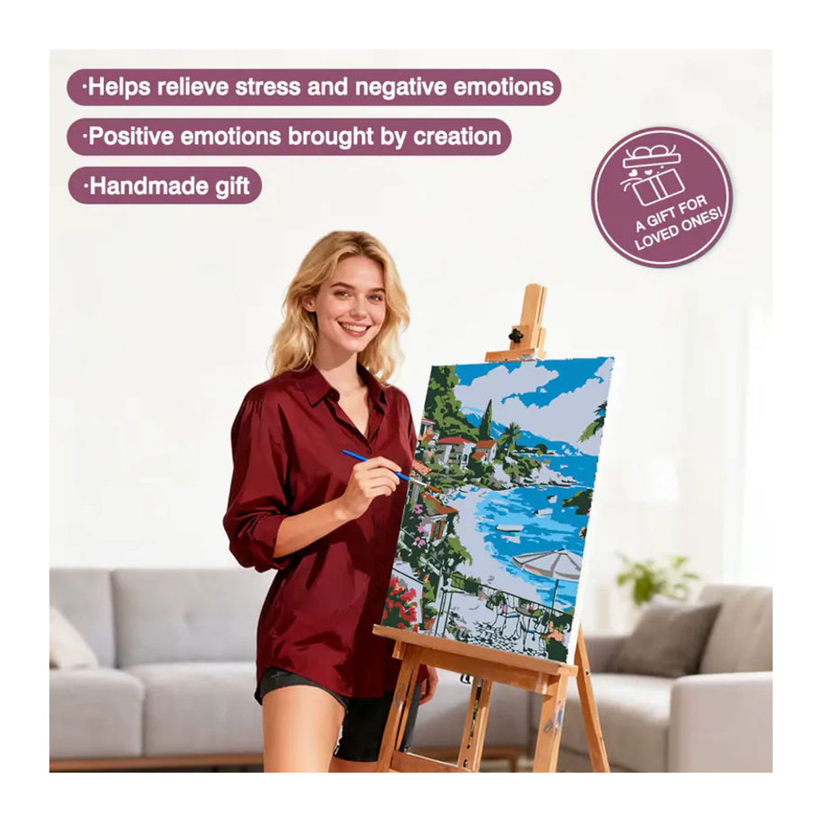 Huacan Malen nach Zahlen Landschaft DIY Ölgemälde auf Leinwand, mehrfarbig, B: 50 cm, H: 40 cm - Bild 2