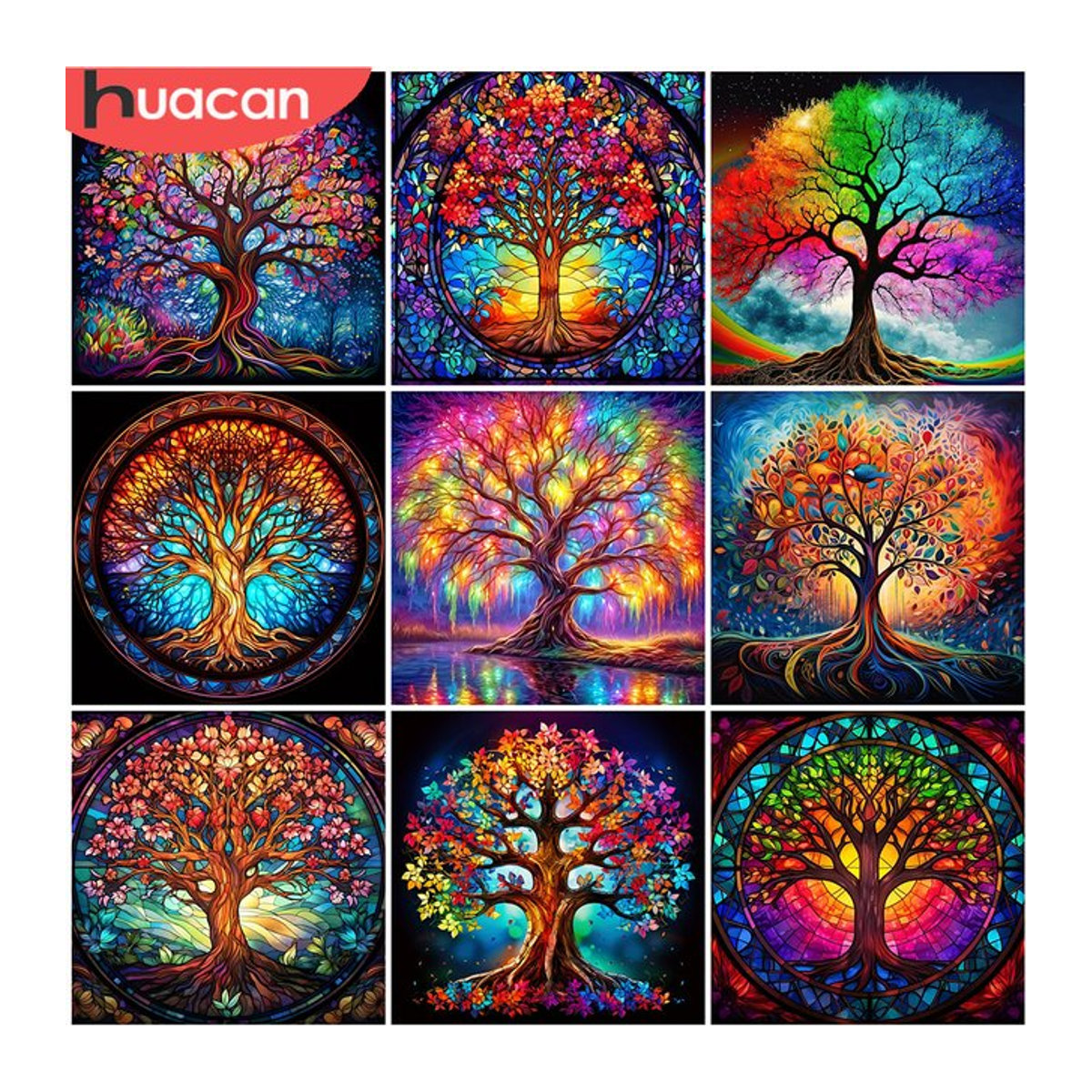 HUACAN Malen nach Zahlen Set Baum des Lebens Landschaft Wanddekoration auf Leinwand für Erwachsene, mehrfarbig, B/H: 40 x 40 cm - Bild 1