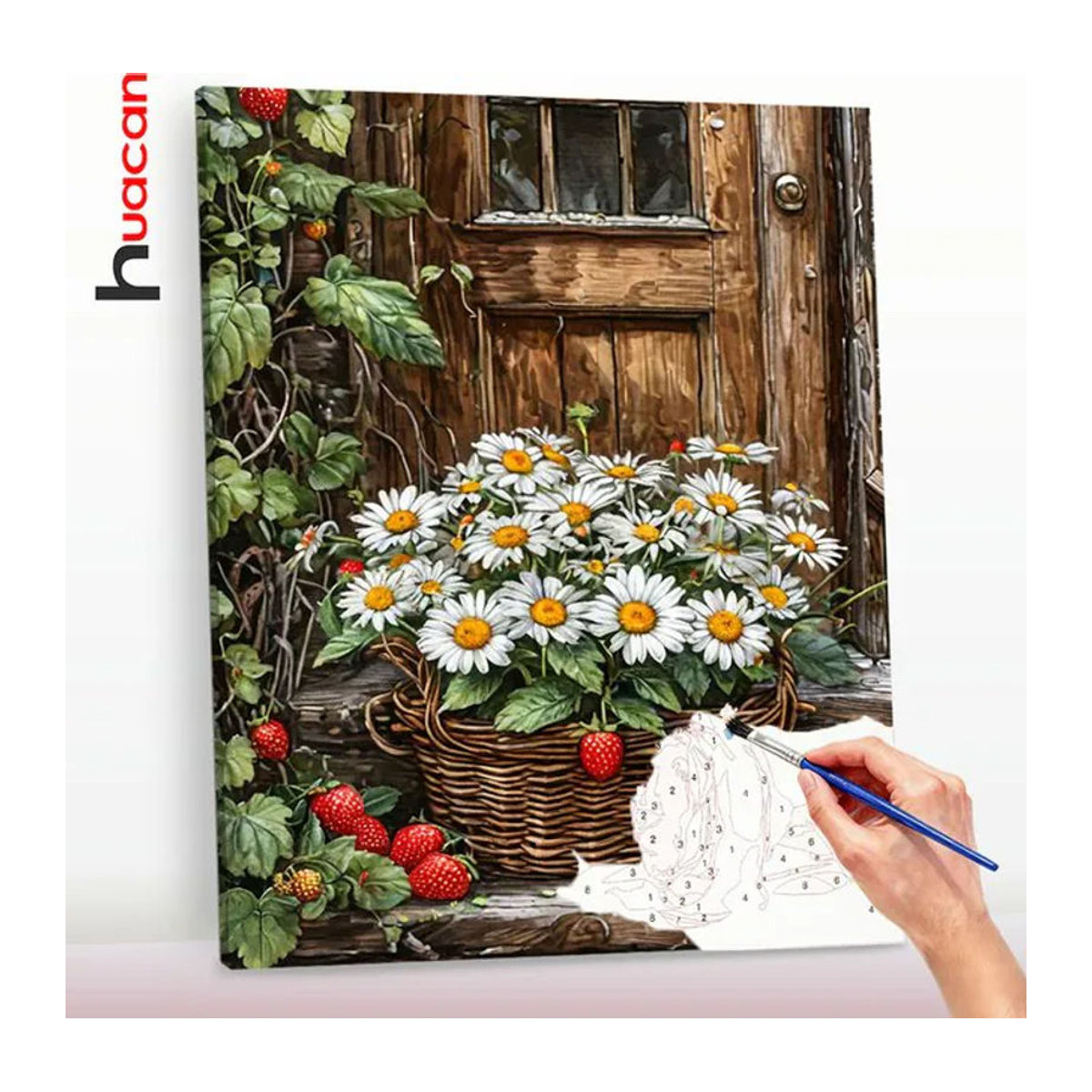 Huacan Malen nach Zahlen Set Blumenkorb als Ölgemälde für Erwachsene, Mehrfarbige Wanddekoration im Landhausstil - Bild 1