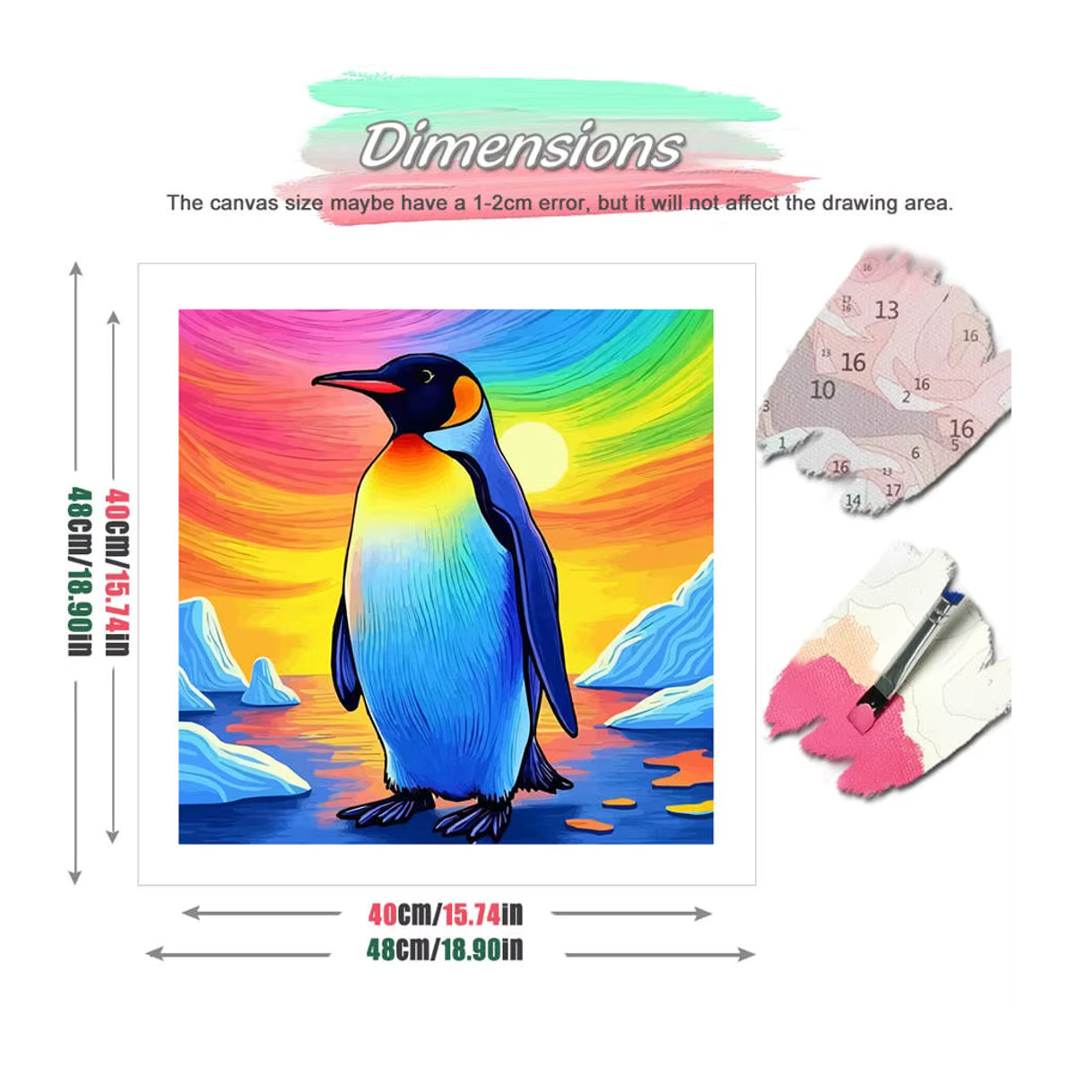 HUACAN Malen nach Zahlen Set bunter Pinguin im Sonnenuntergang als surreales DIY Kunstwerk in Mehrfarbig - Bild 2