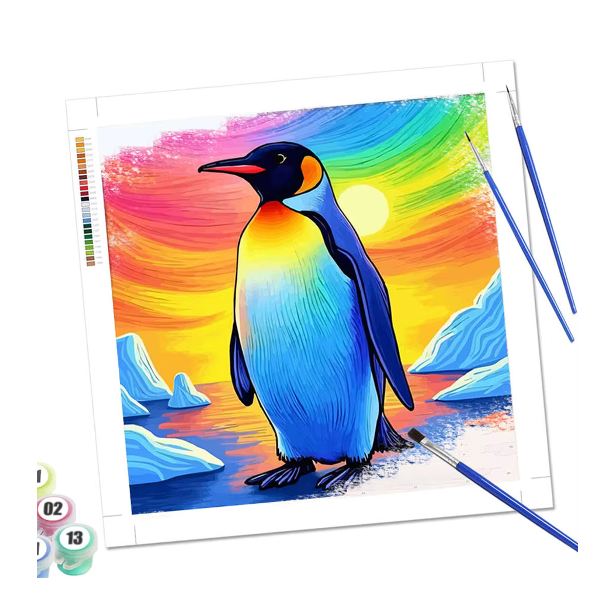 HUACAN Malen nach Zahlen Set bunter Pinguin im Sonnenuntergang als surreales DIY Kunstwerk in Mehrfarbig - Bild 5