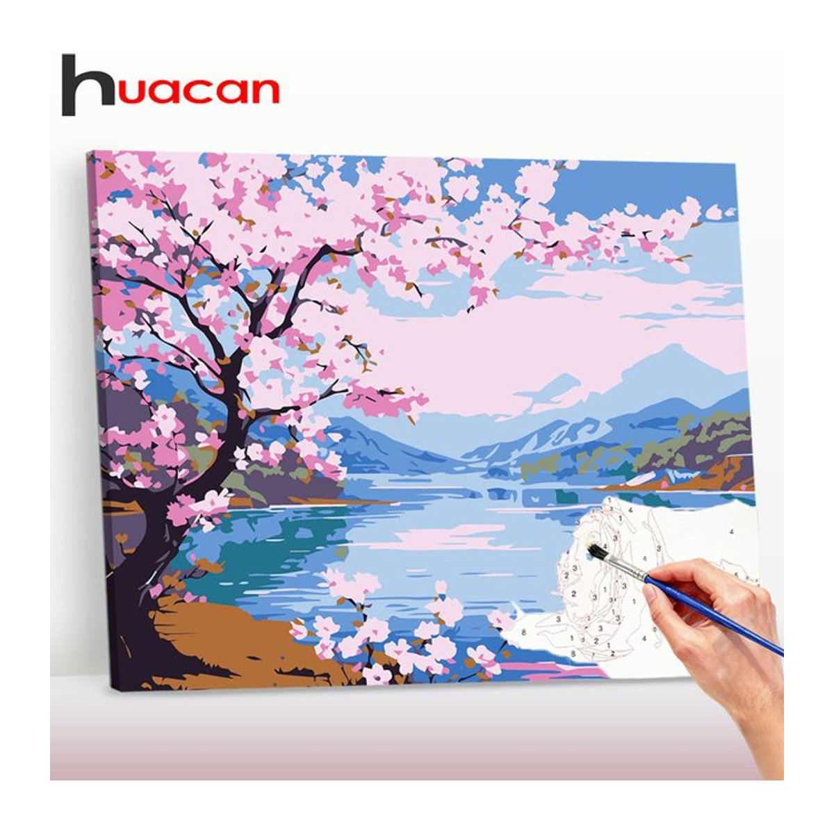 Huacan Malen nach Zahlen Set Landschaft mit Kirschblüten als mehrfarbiges Ölgemälde zur Wanddekoration für Erwachsene - Bild 1