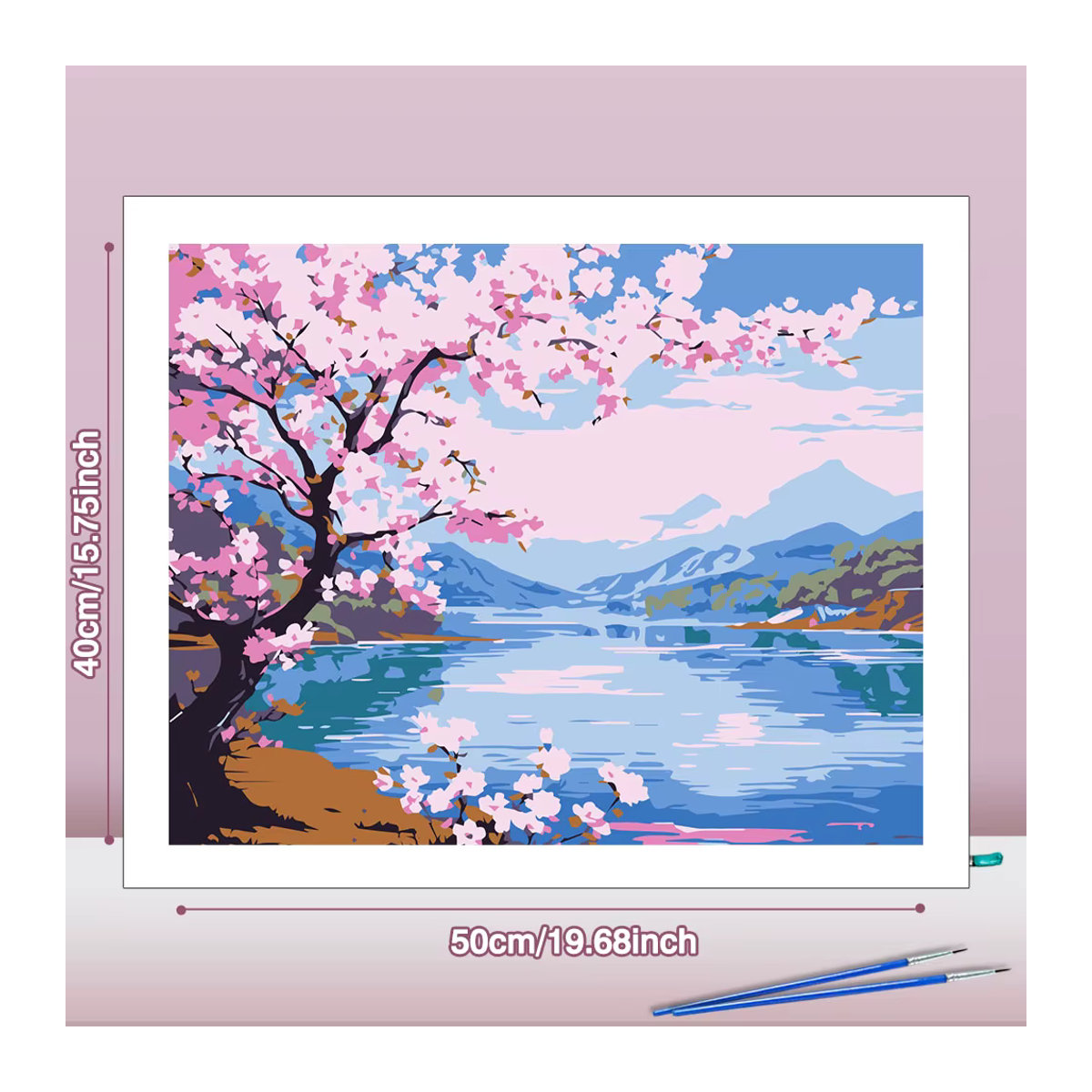 Huacan Malen nach Zahlen Set Landschaft mit Kirschblüten als mehrfarbiges Ölgemälde zur Wanddekoration für Erwachsene - Bild 2