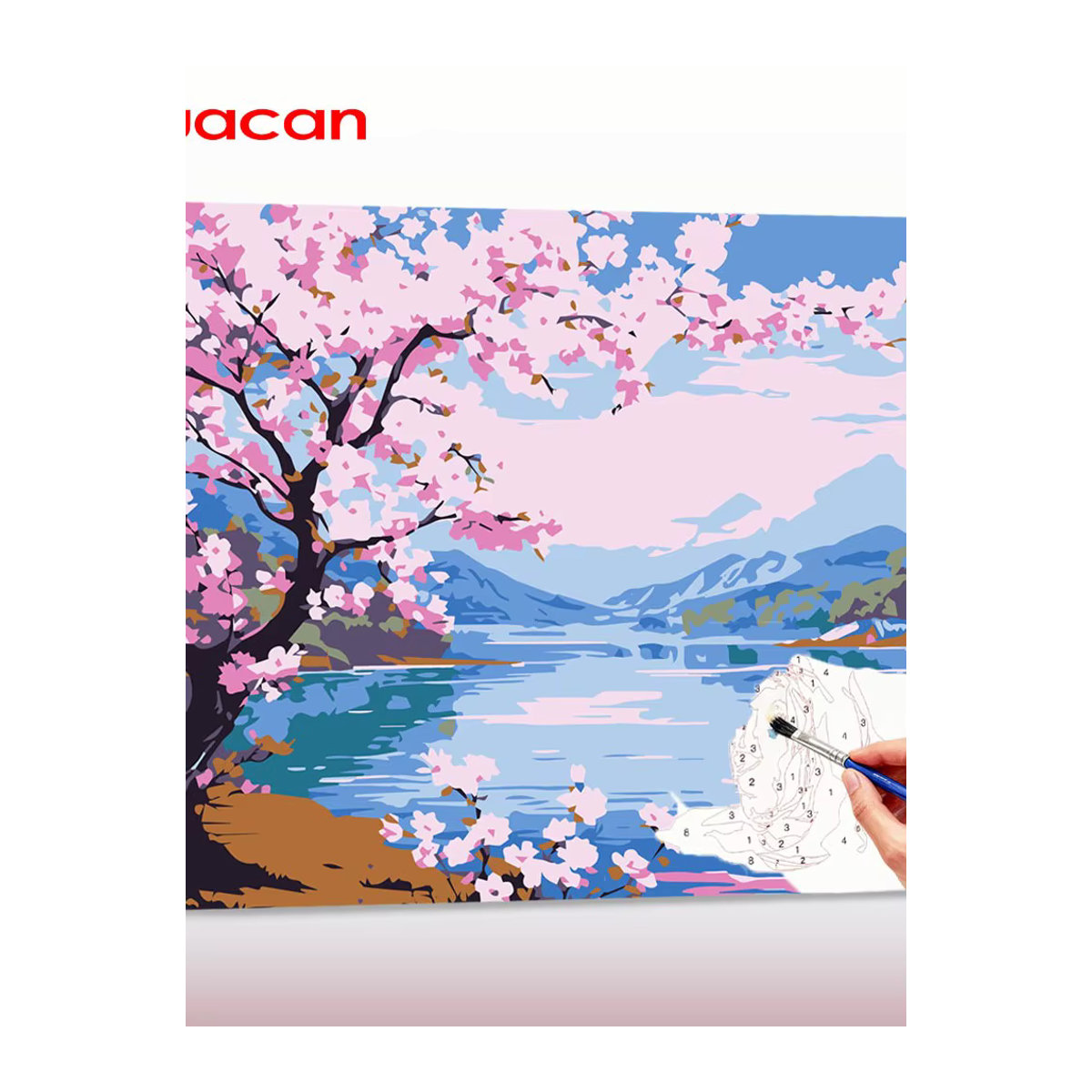 Huacan Malen nach Zahlen Set Landschaft mit Kirschblüten als mehrfarbiges Ölgemälde zur Wanddekoration für Erwachsene - Bild 5
