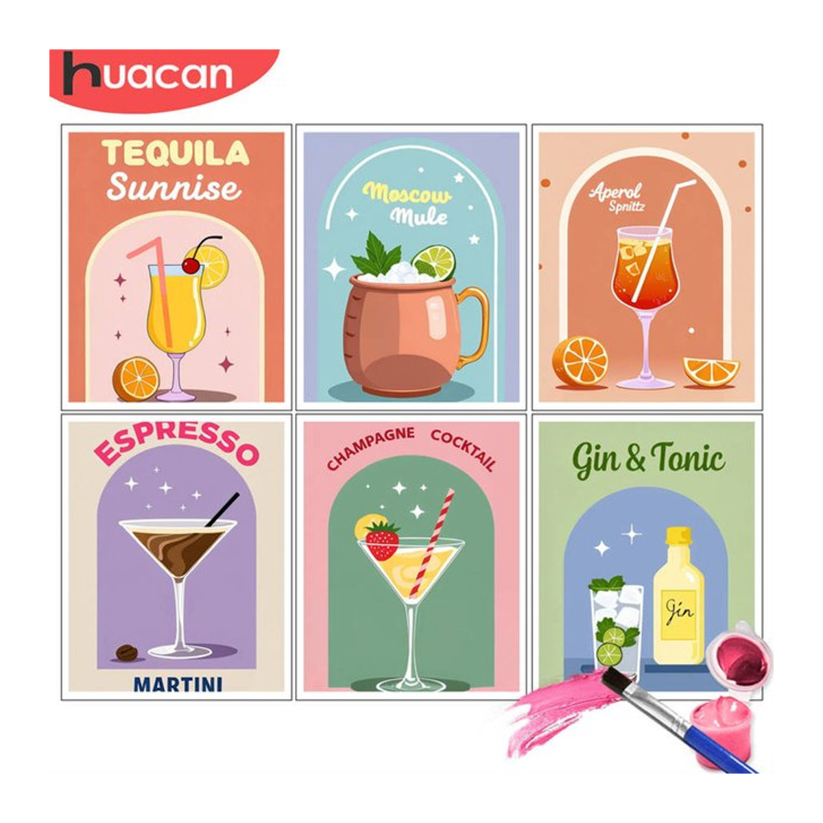 HUACAN Malen nach Zahlen Set mit buntem Cocktailglas und Obstelementen für Erwachsene, DIY-Ölgemälde Kunsthandwerk in mehrfarbig - Bild 1
