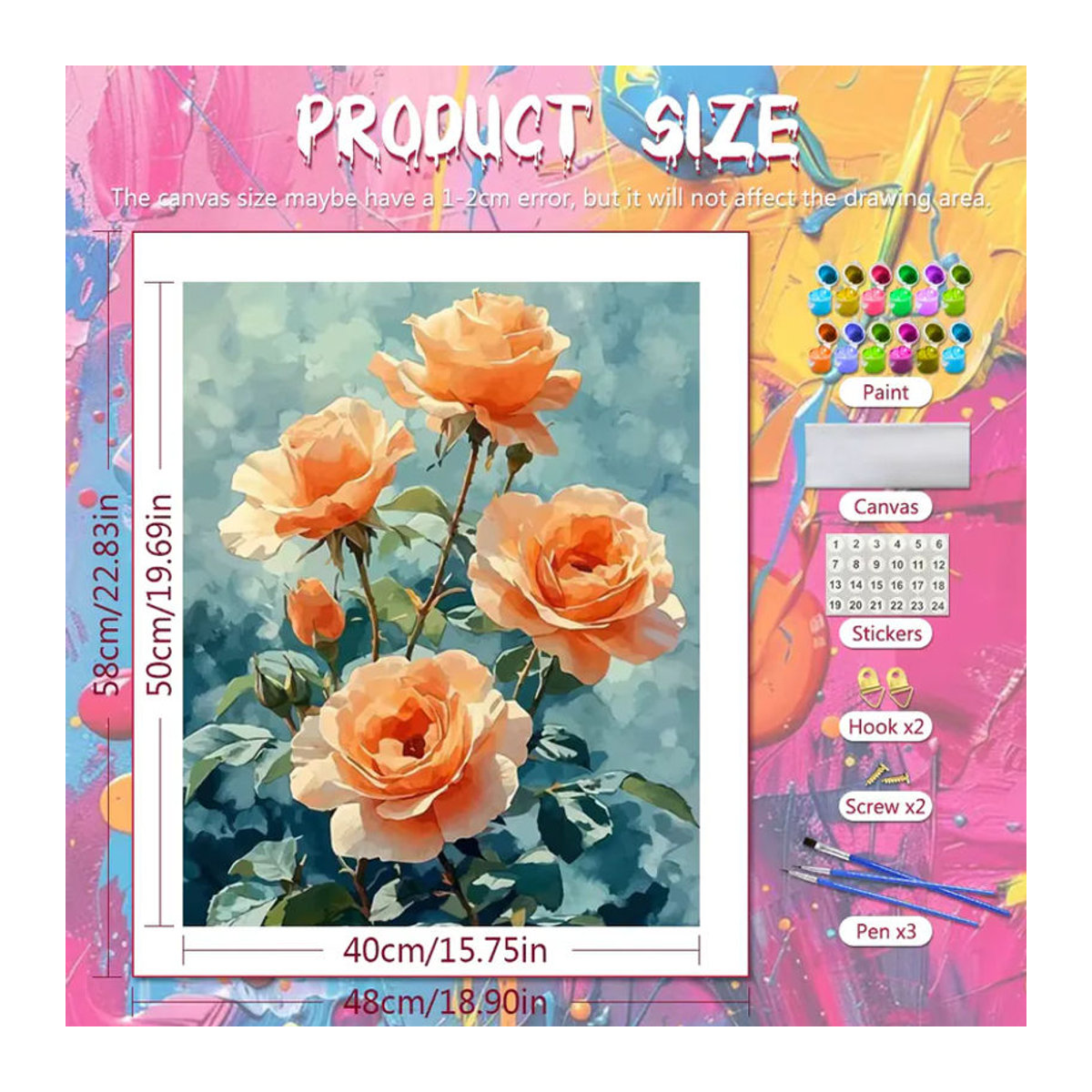 Huacan Malen nach Zahlen Set mit floralem Rosen-Motiv in Mehrfarbig als DIY Digital-Ölgemälde zur Wanddekoration - Bild 2