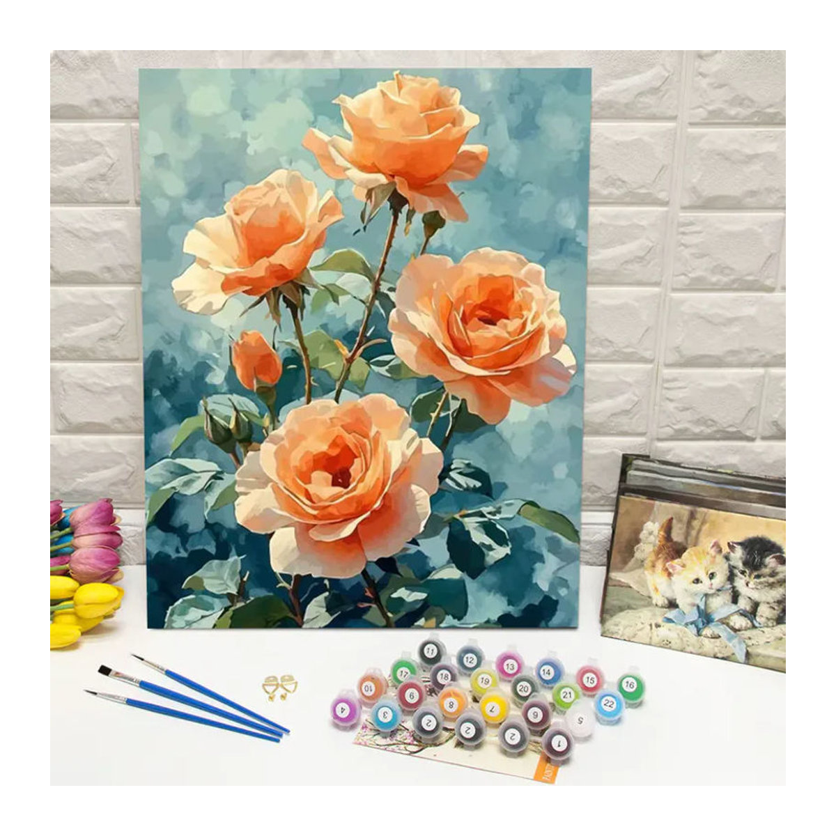 Huacan Malen nach Zahlen Set mit floralem Rosen-Motiv in Mehrfarbig als DIY Digital-Ölgemälde zur Wanddekoration - Bild 3