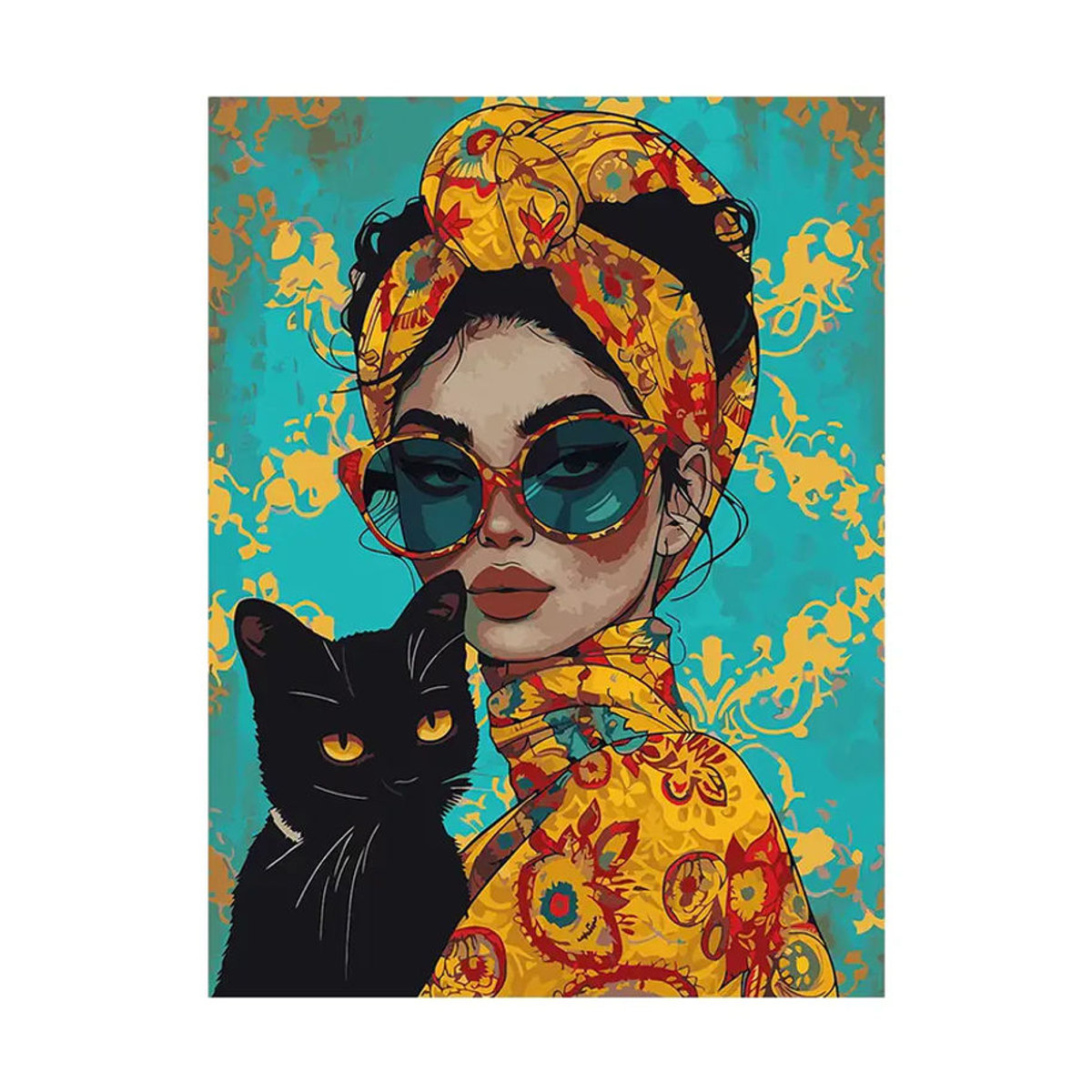 Huacan Malen nach Zahlen Set mit Porträt einer Frau und Katze im Bohemian Stil, mehrfarbiges Ölgemälde auf Leinwand zur Heimdekoration - Bild 5