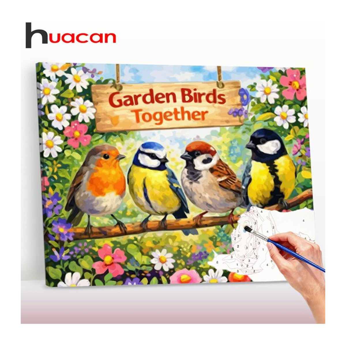 Huacan Malen nach Zahlen Vogelmalerei auf Leinwand, mehrfarbig, B: 50 cm, H: 40 cm - Bild 1