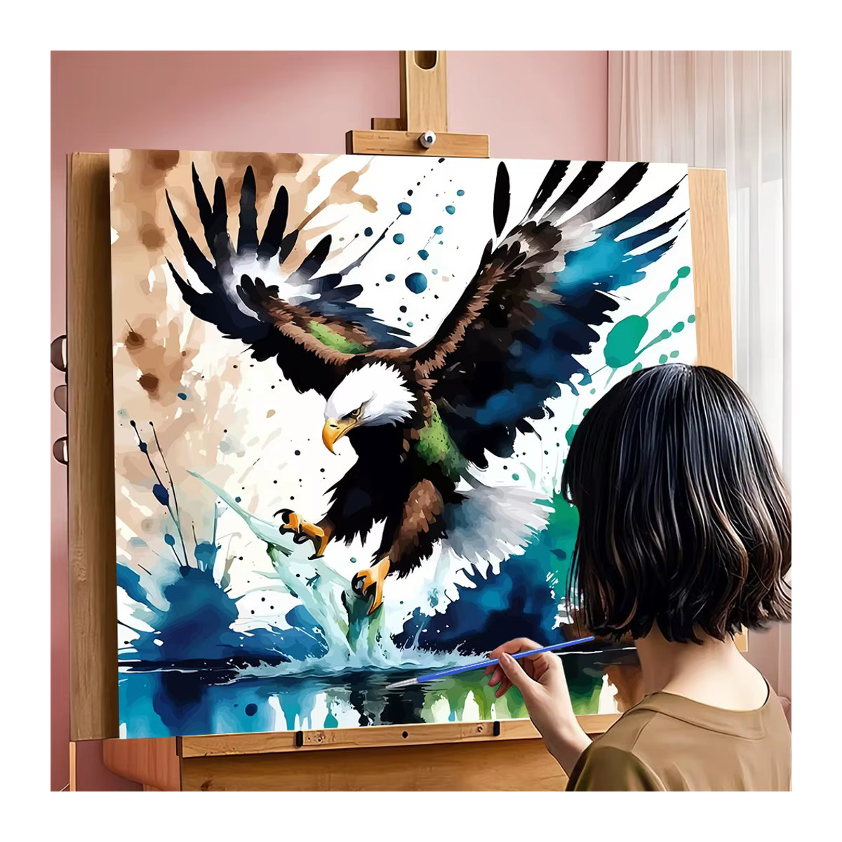 Huacan Malen nach Zahlen Weißkopfseeadler DIY Digitales Ölgemälde in Mehrfarbig - Bild 3