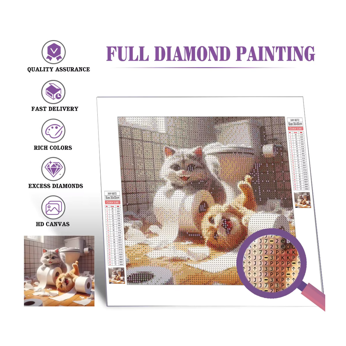 Huacan Neuheiten Diamantmalerei Katze DIY Diamant-Mosaik mit Cartoon-Strass-Motiv in Mehrfarbig - Bild 2