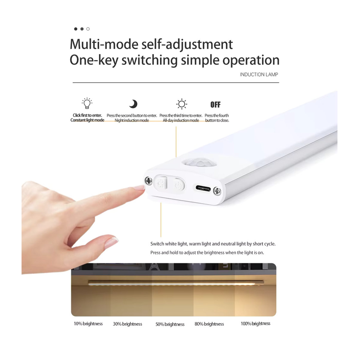 HUAJIANZM LED Möbelbeleuchtung mit Bewegungssensor, kabelloses USB Nachtlicht in Weiß für Küche, Schrank und Schlafzimmer - Bild 3