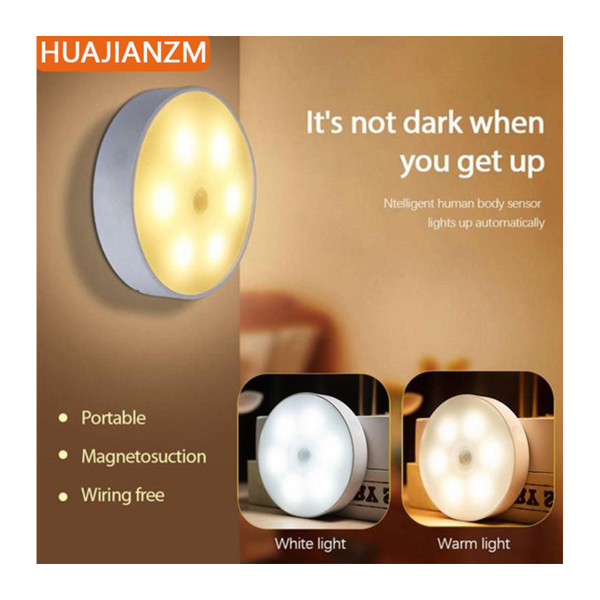 HUAJIANZM LED-USB-Nachtlicht mit Bewegungsmelder, wiederaufladbare Schrankbeleuchtung in minimalistischem Design für Schlafzimmer, Treppe und Flur - Bild 1