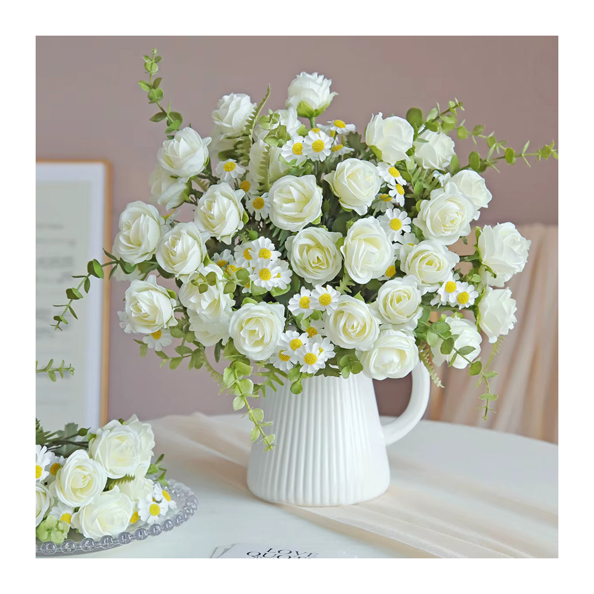 HUALIANQI Künstliche Einzelrose als Dekoration für Hochzeit, Valentinstag und Garten in Rosa oder Weiß - Bild 2