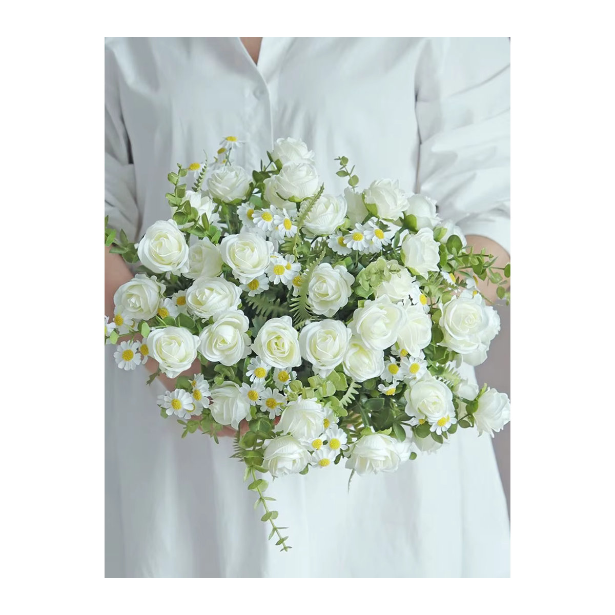 HUALIANQI Künstliche Einzelrose als Dekoration für Hochzeit, Valentinstag und Garten in Rosa oder Weiß - Bild 3
