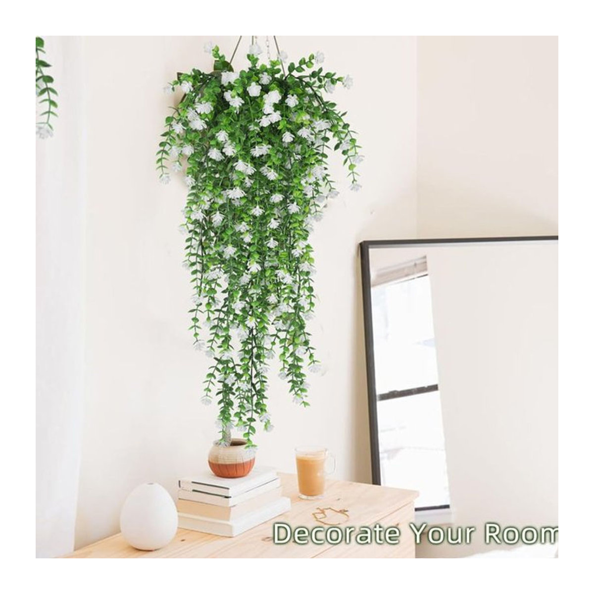 HUALIANQI Künstliche Eukalyptus-Hängepflanze in Grün und Weiß zur Dekoration für Hochzeit und Garten - Bild 1