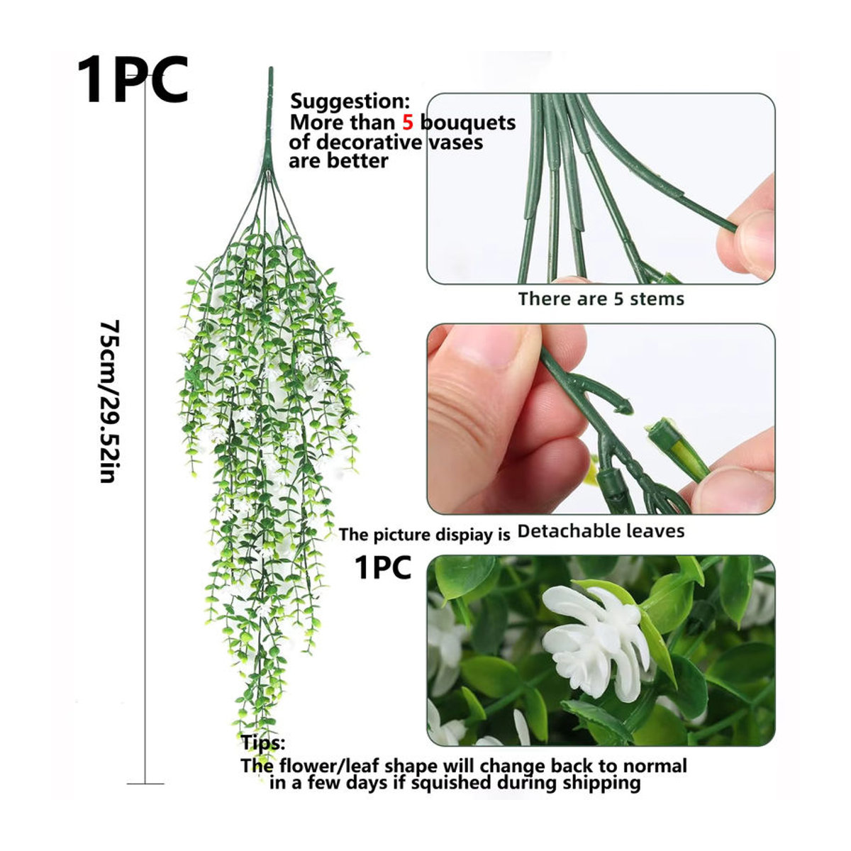 HUALIANQI Künstliche Eukalyptus-Hängepflanze in Grün und Weiß zur Dekoration für Hochzeit und Garten - Bild 2