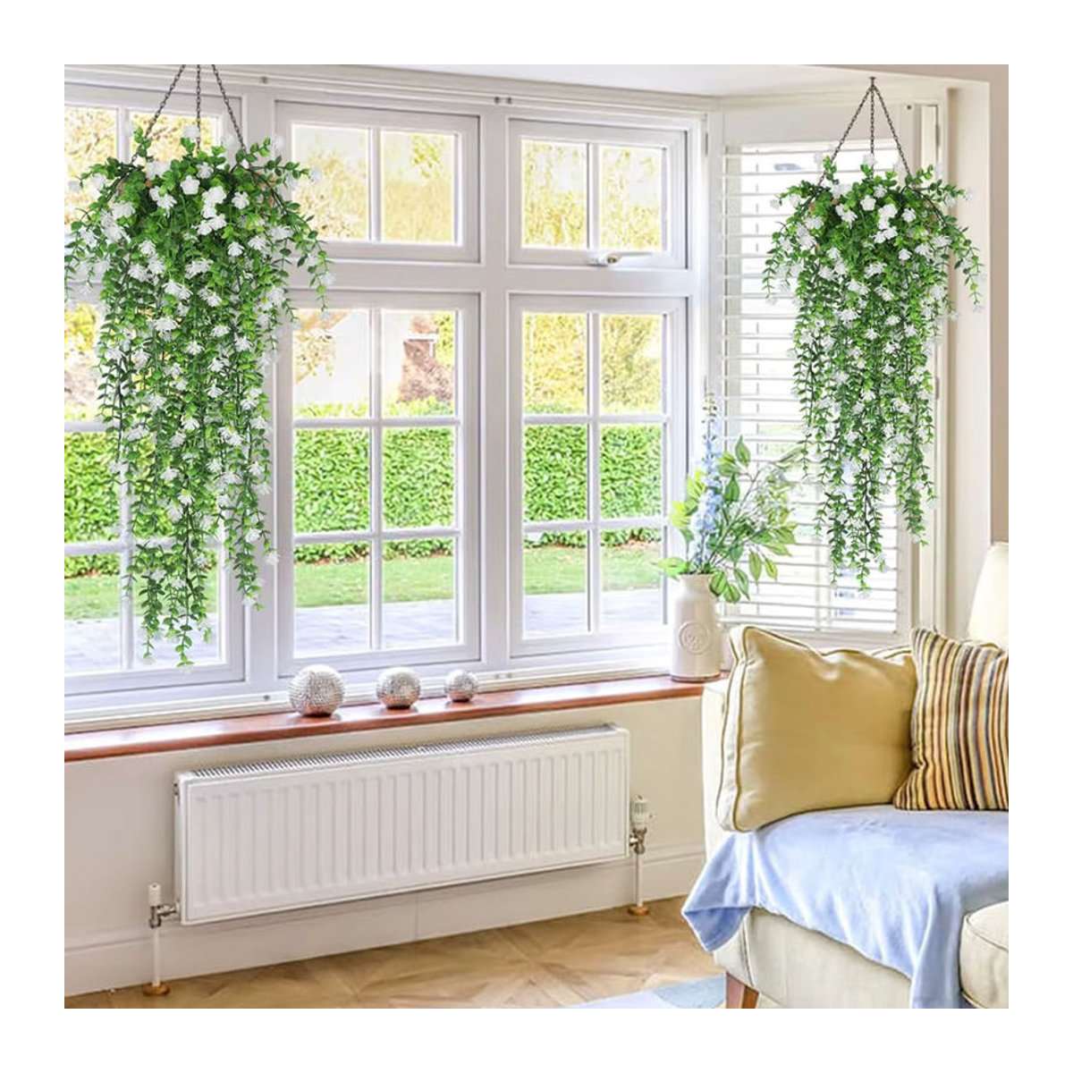 HUALIANQI Künstliche Eukalyptus-Hängepflanze in Grün und Weiß zur Dekoration für Hochzeit und Garten - Bild 4