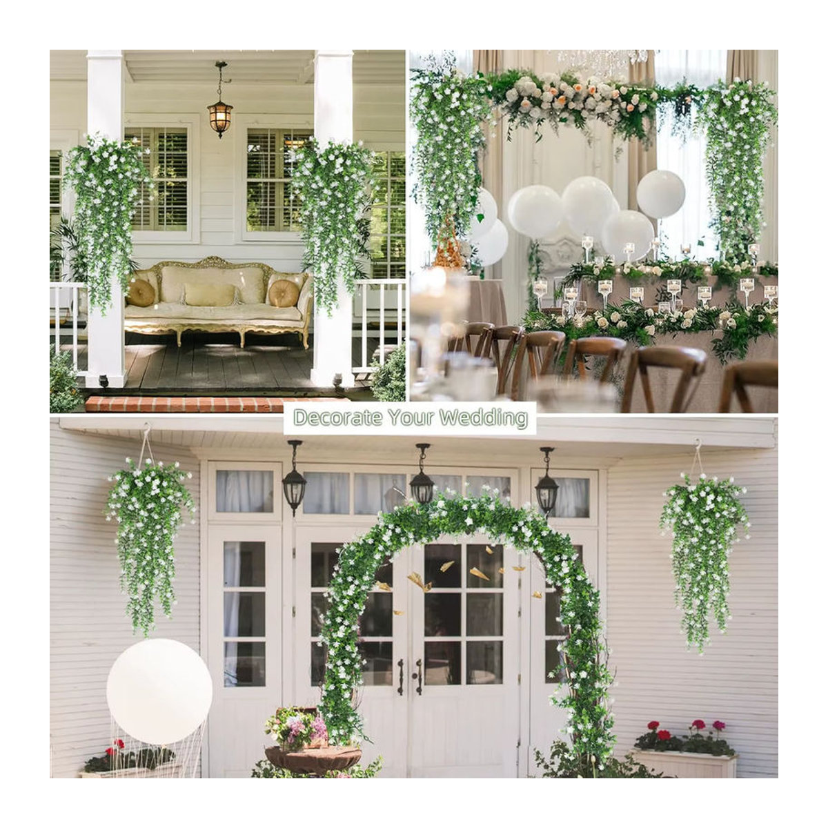 HUALIANQI Künstliche Eukalyptus-Hängepflanze in Grün und Weiß zur Dekoration für Hochzeit und Garten - Bild 6